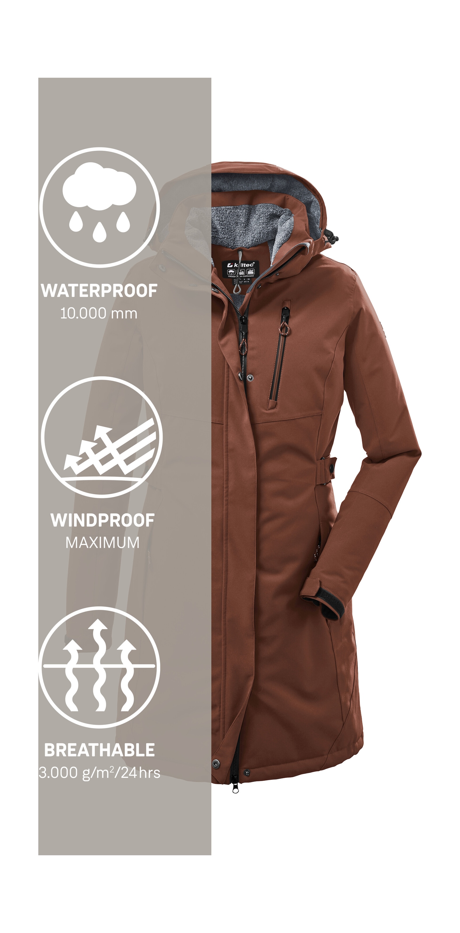 Killtec Parka »KOW 165 WMN PRK«, Wasser- und winddichter Parka mit Teddyfleece und abnehmbarer Kapuze