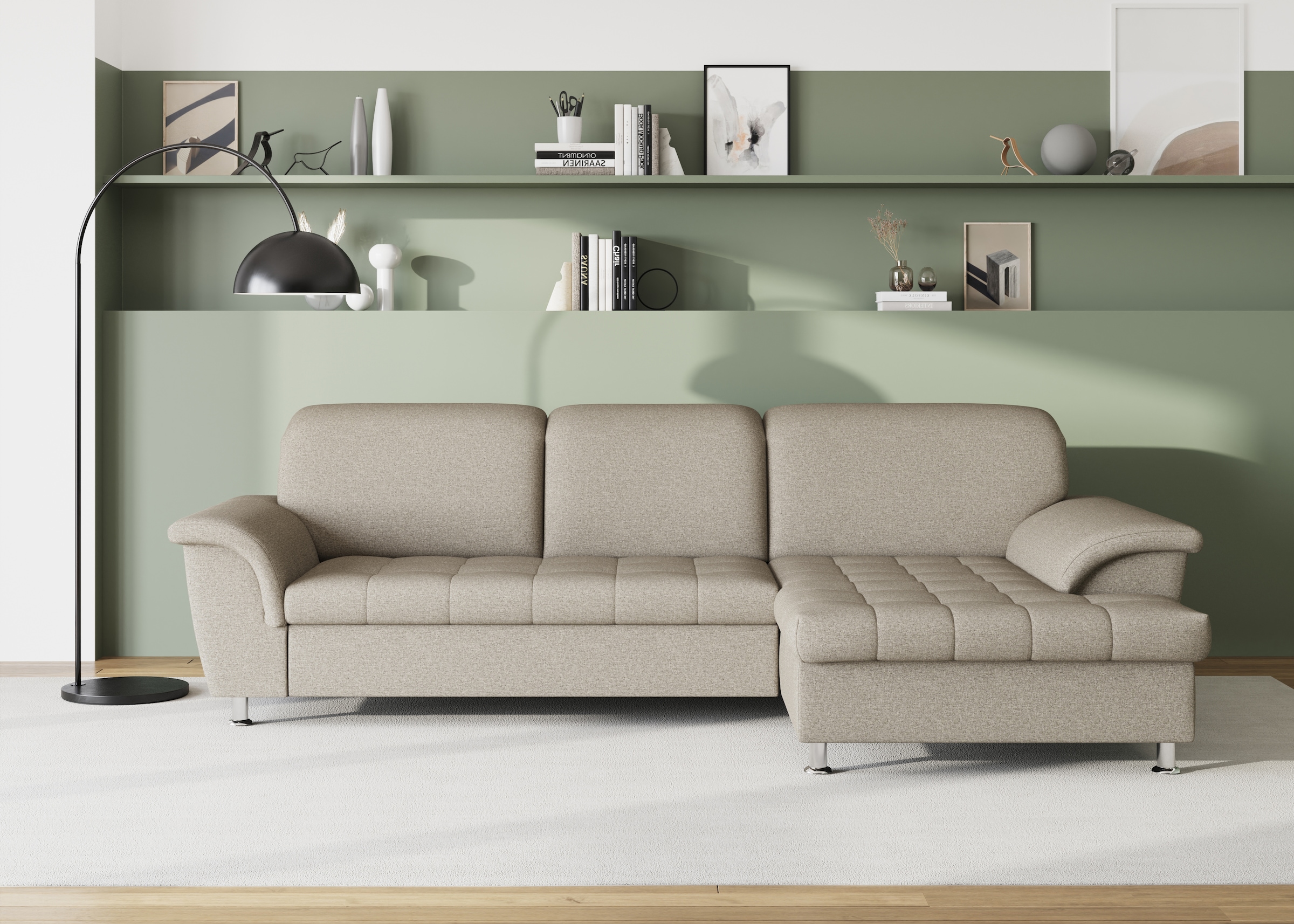 DOMO collection Ecksofa "FRANZI 278x170x81 cm, Steppung im Sitzbereich, L-Form" wahlweise mit Bettfunktion, Bettkasten und Kopfteilverstellung