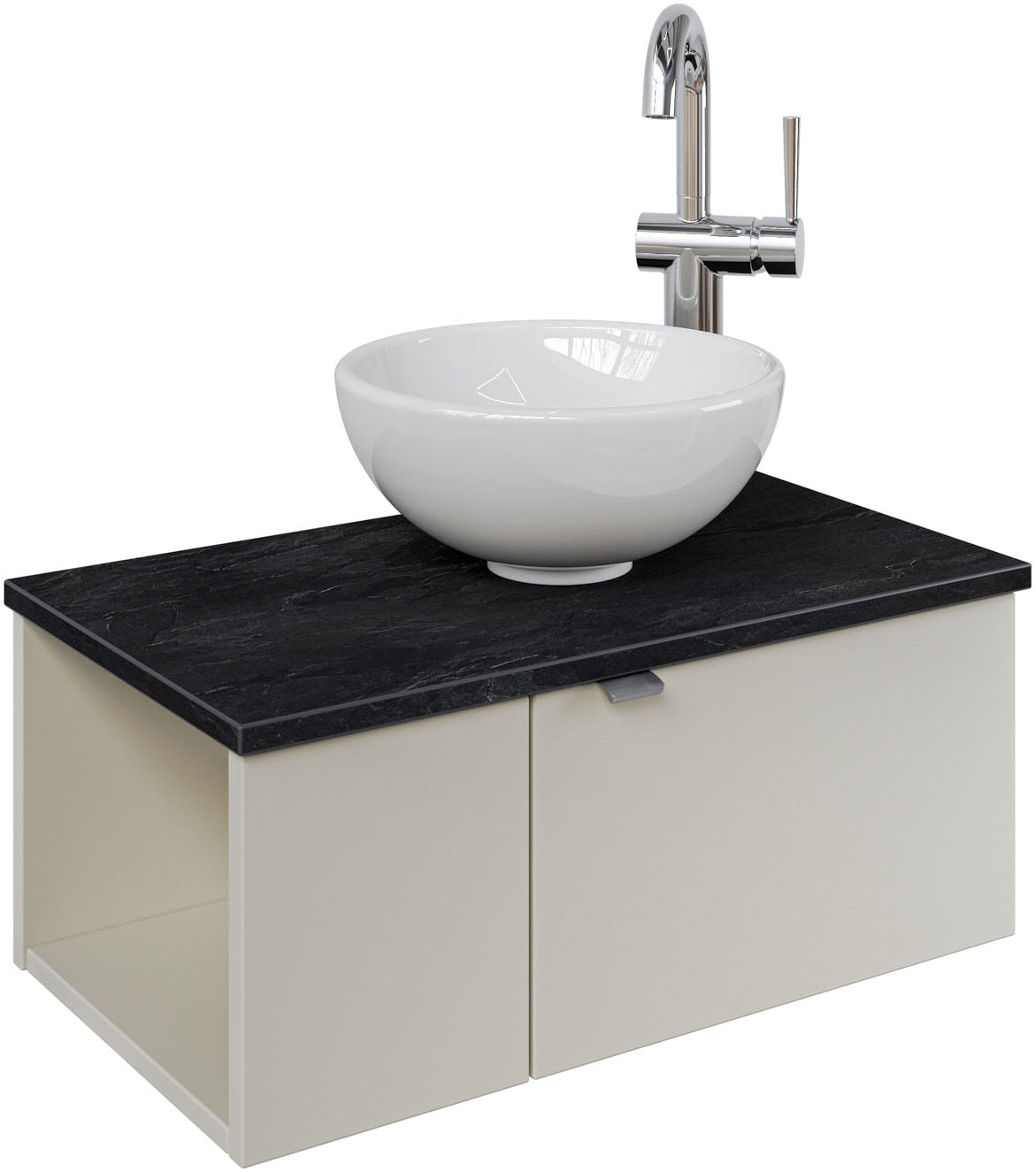 Saphir Waschtisch "Serie 6915 Waschschale mit Unterschrank für Gästebad, Gäste WC", 61 cm mit Keramik-Aufsatzbecken, 2 T