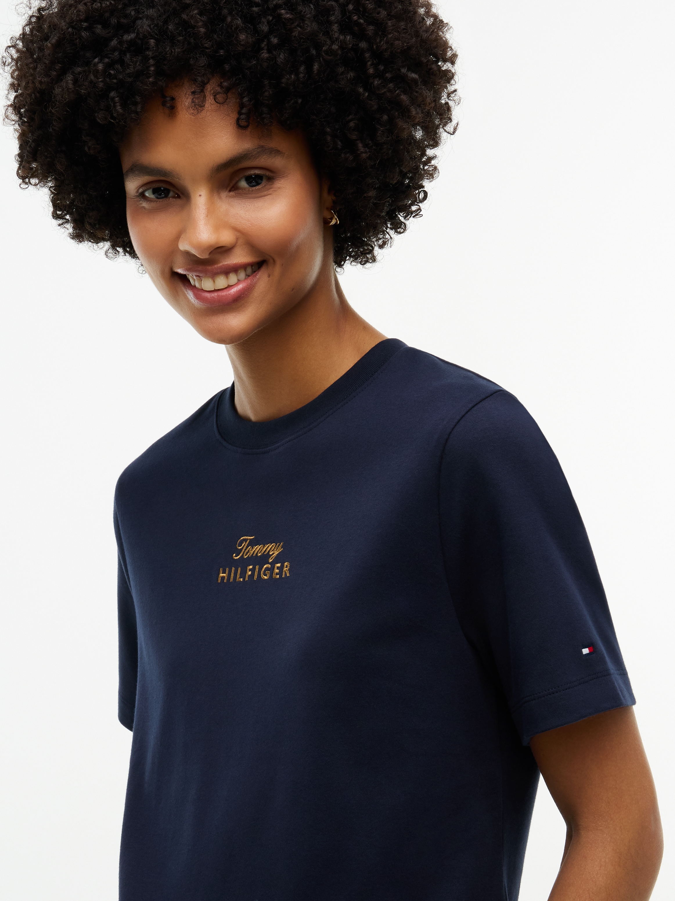 Tommy Hilfiger Kurzarmshirt »GOLD SCRIPT MDRN C-NK S/S TEE« Baumwolle