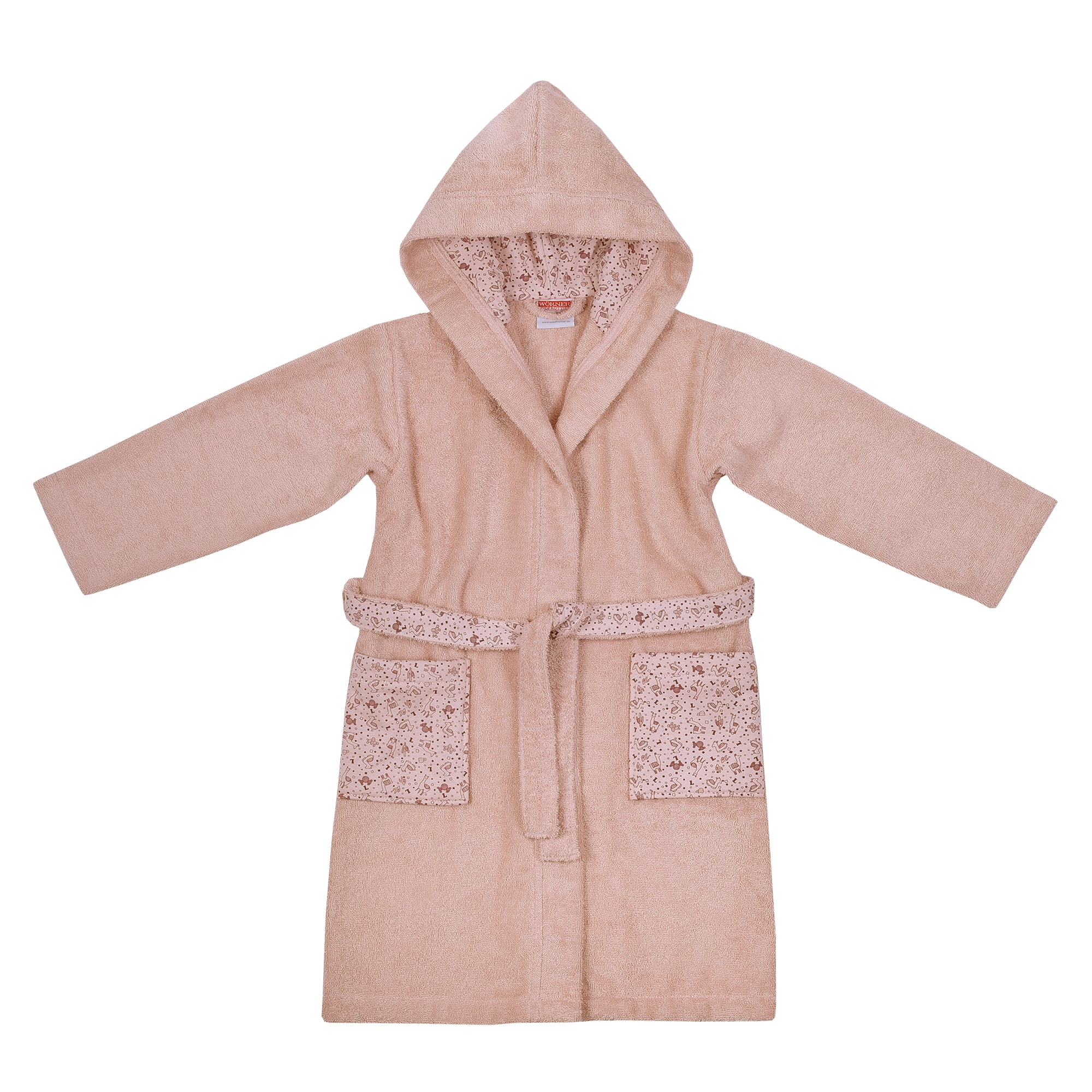 Kinderbademantel WÖRNER, L:60cm, rosa, Baumwoll-Webfrottier, Hausmäntel, "Lamas", mit Stickerei, mit Taschen, maschinenwaschbar, trocknergeeignet