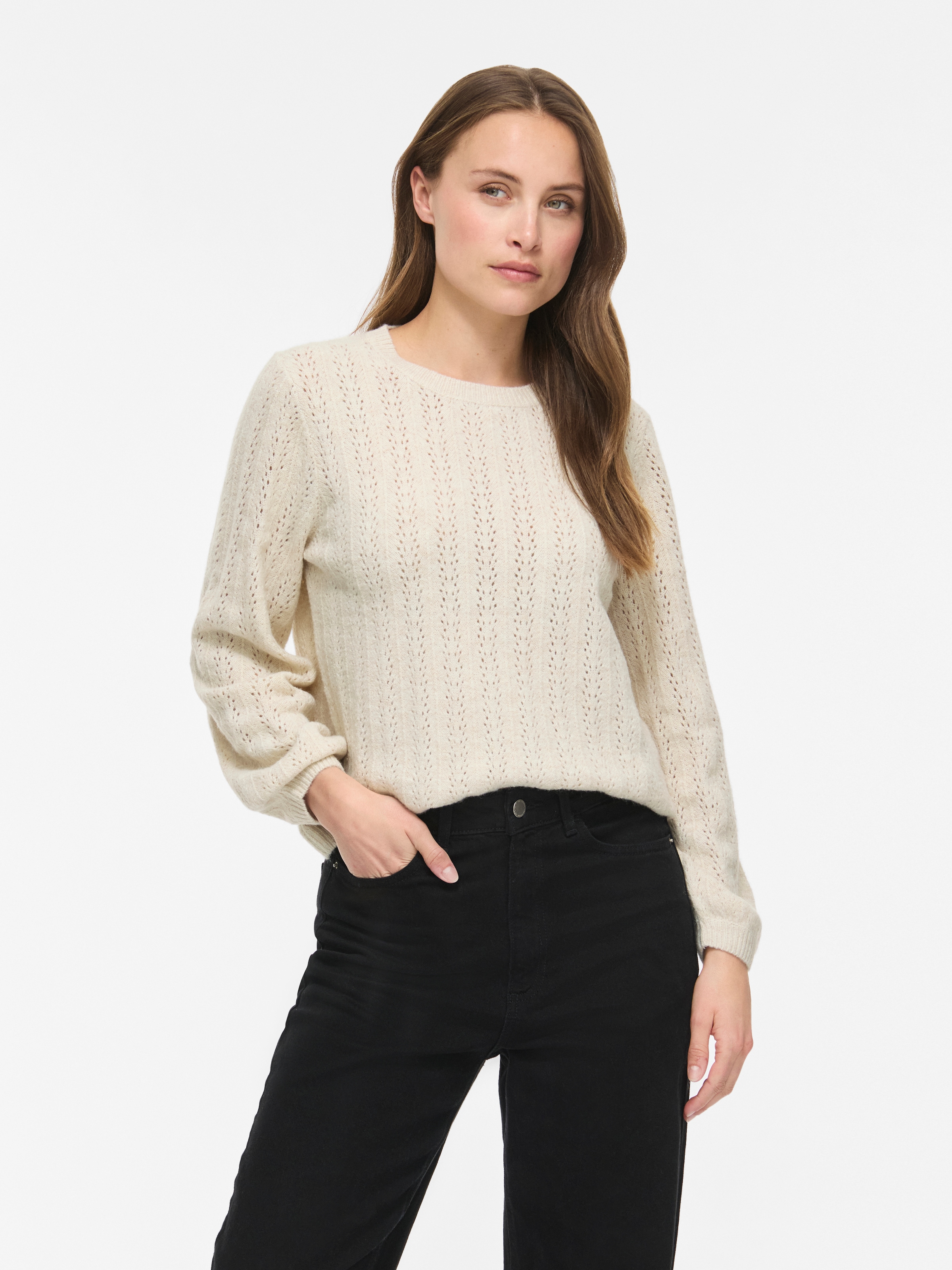 Vila Strickpullover "VILIGA POINTELLE L/S O-NECK TOP -NOOS" Materialmix