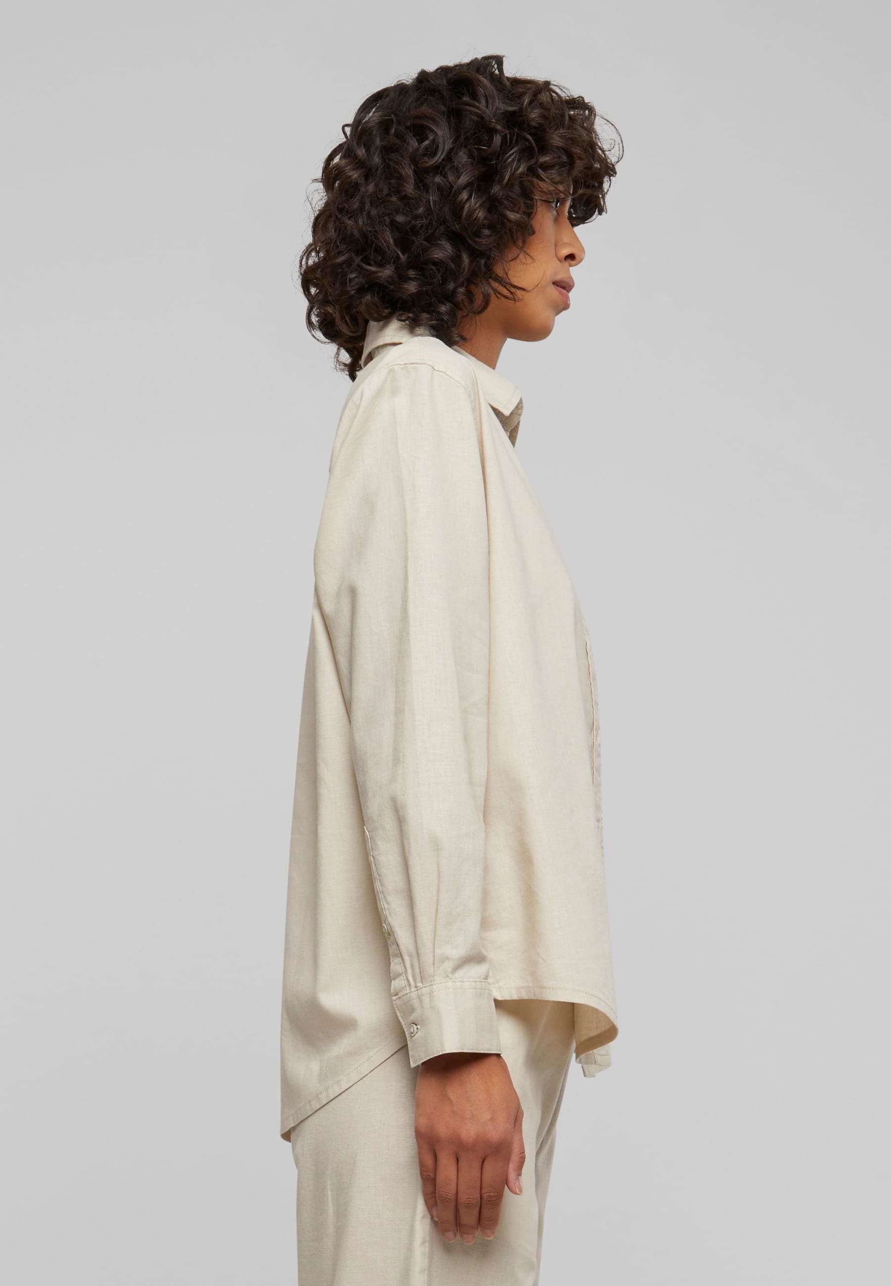 URBAN CLASSICS Langarmhemd »Urban Classics Damen Ladies Linen Mixed Oversized Shirt«