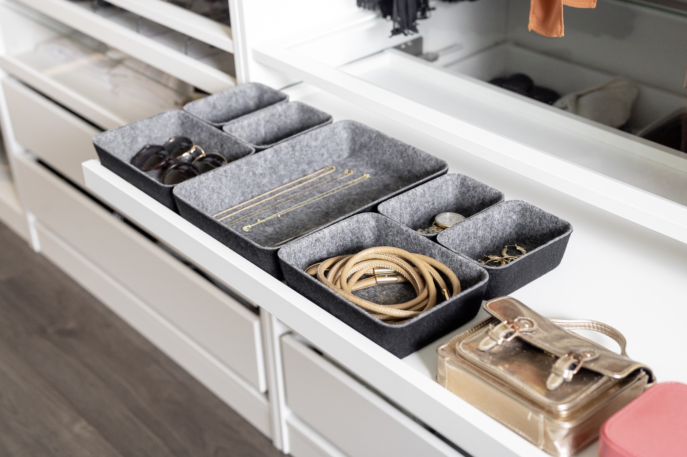 WENKO Organizer, (Set, 7 St.), Aufbewahrungsboxen für Schubladen, 3 Größen, recycelter Polyesterfilz