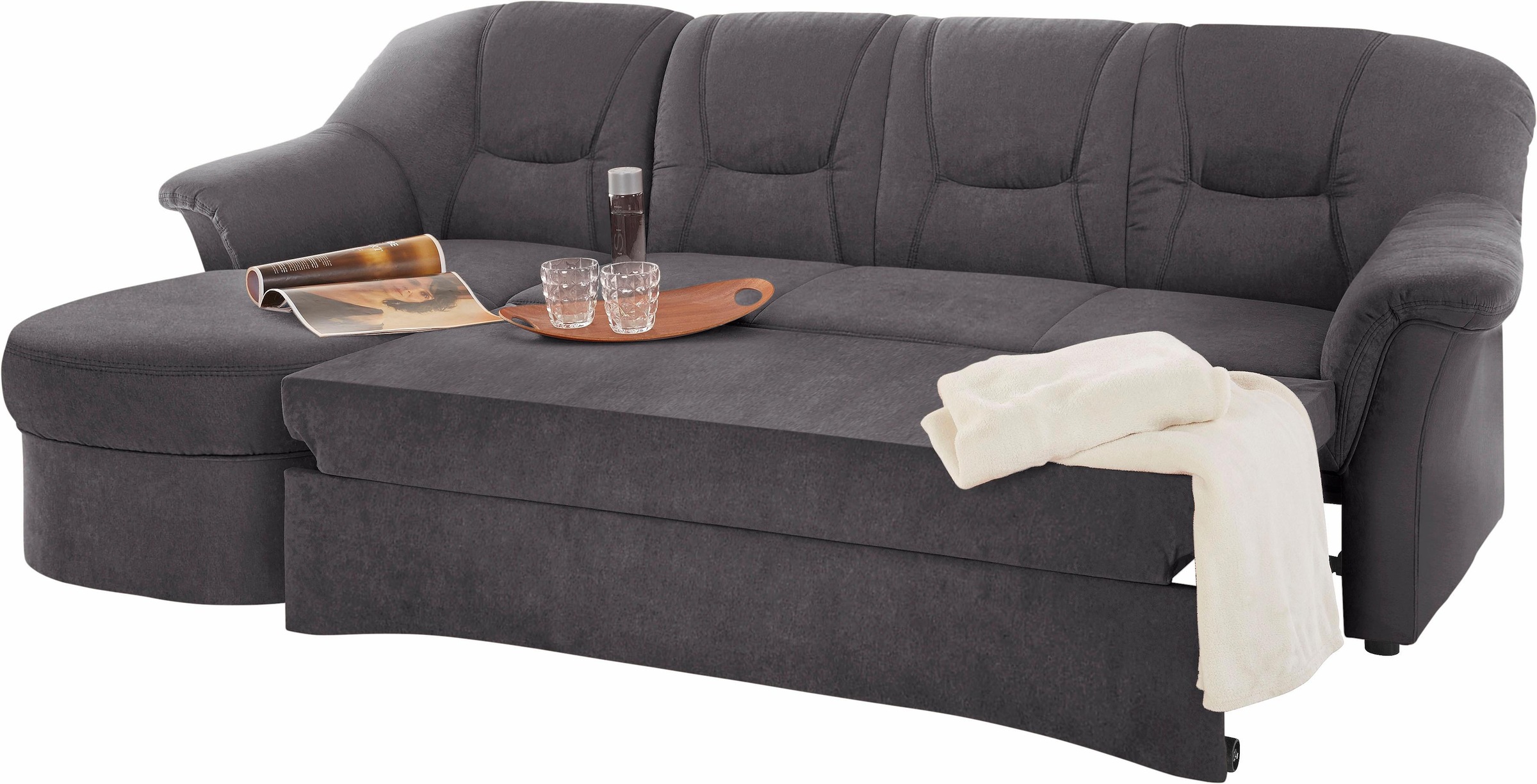 DOMO collection Ecksofa »Sarafina zeitlos und komfortabel, optional mit Federkern, L-Form«, wahlweise mit Bettfunktion