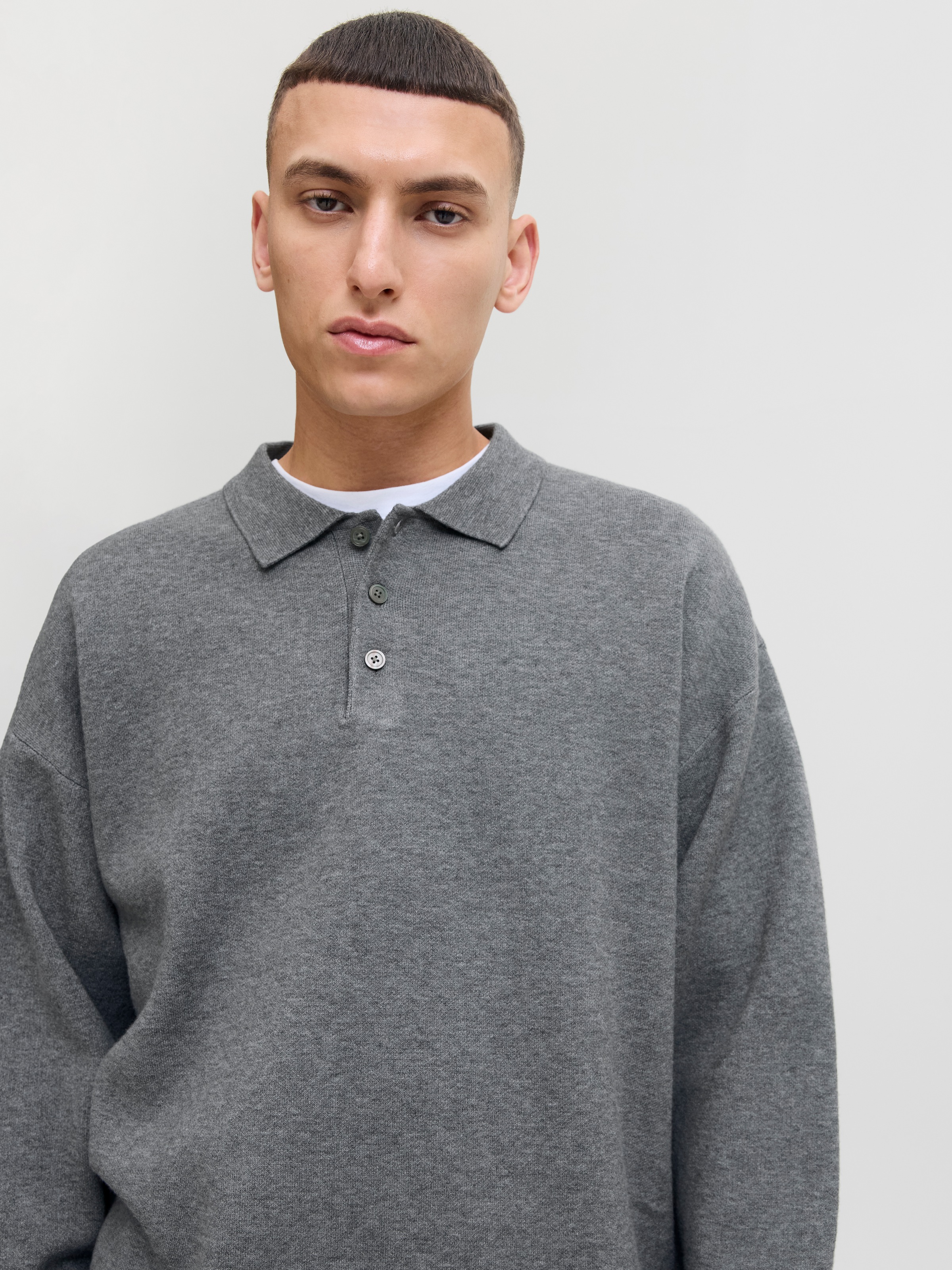 Jack & Jones Jprblabradfort Knit Polo Men Grey Melange Size M 3