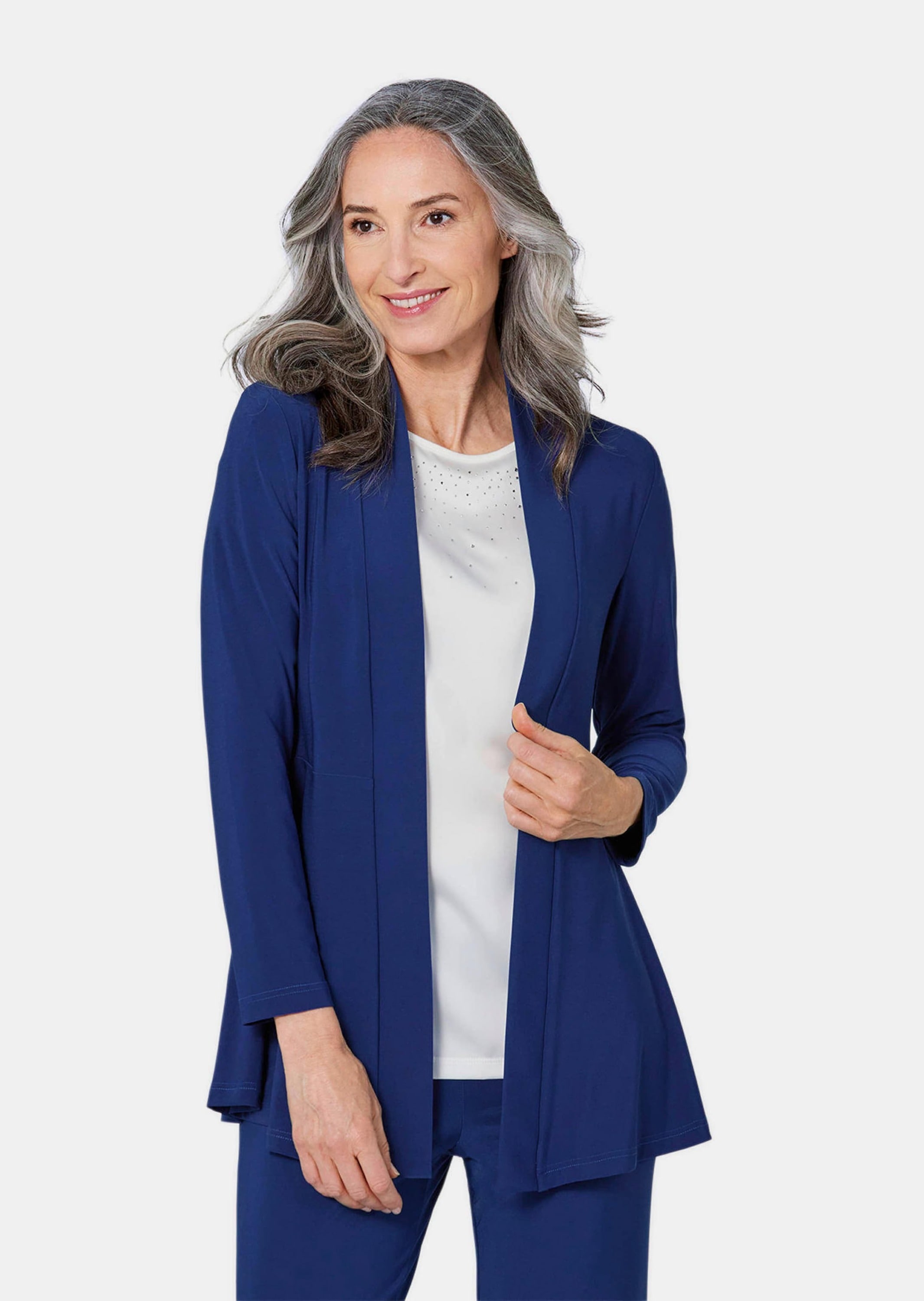 GOLDNER Sweatjacke »Jersey-Longjacke Weich fallende Jersey-Longjacke«