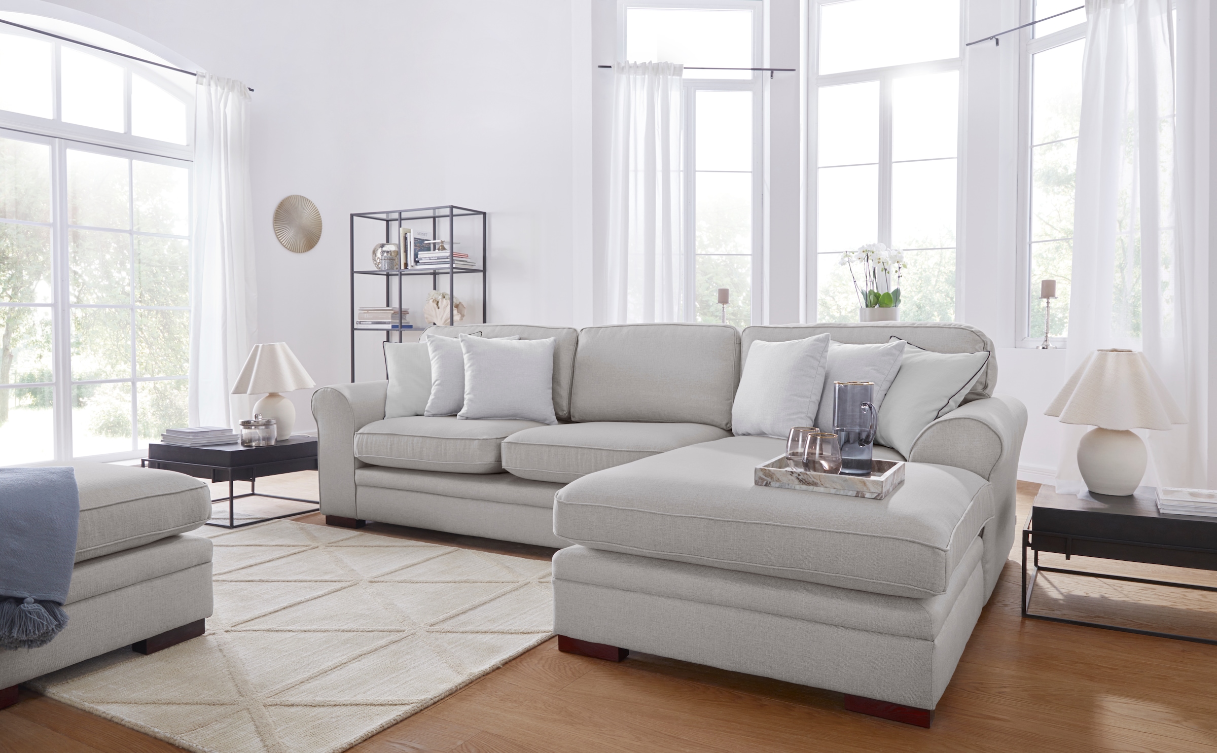 Home affaire Ecksofa »Broughton L-Form«, weicher Sitzkomfort, incl. 4 Zierkissen, Keder
