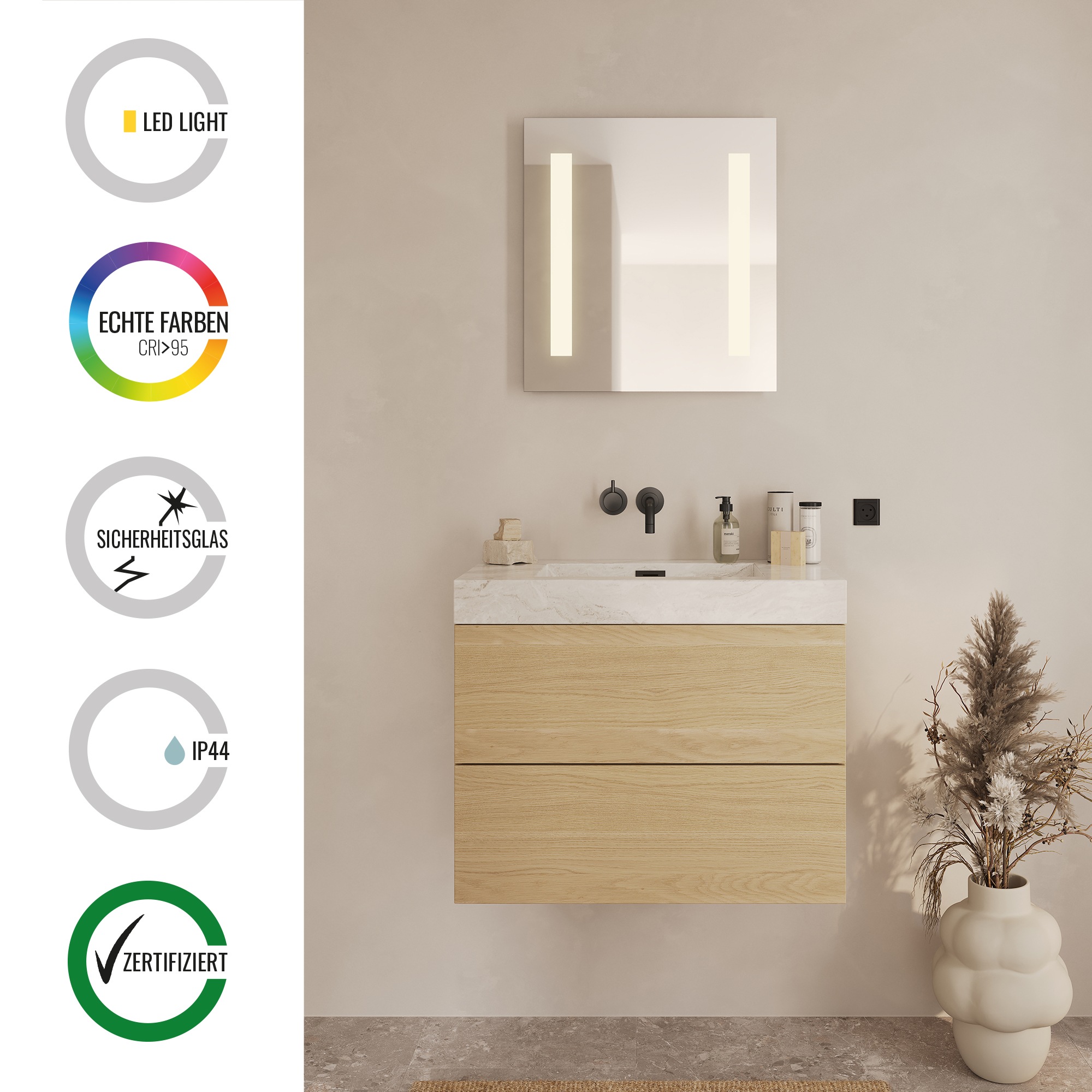 Loevschall Badspiegel "Römö Quadratisch, Spiegel mit LED Beleuchtung, Licht günstig online kaufen