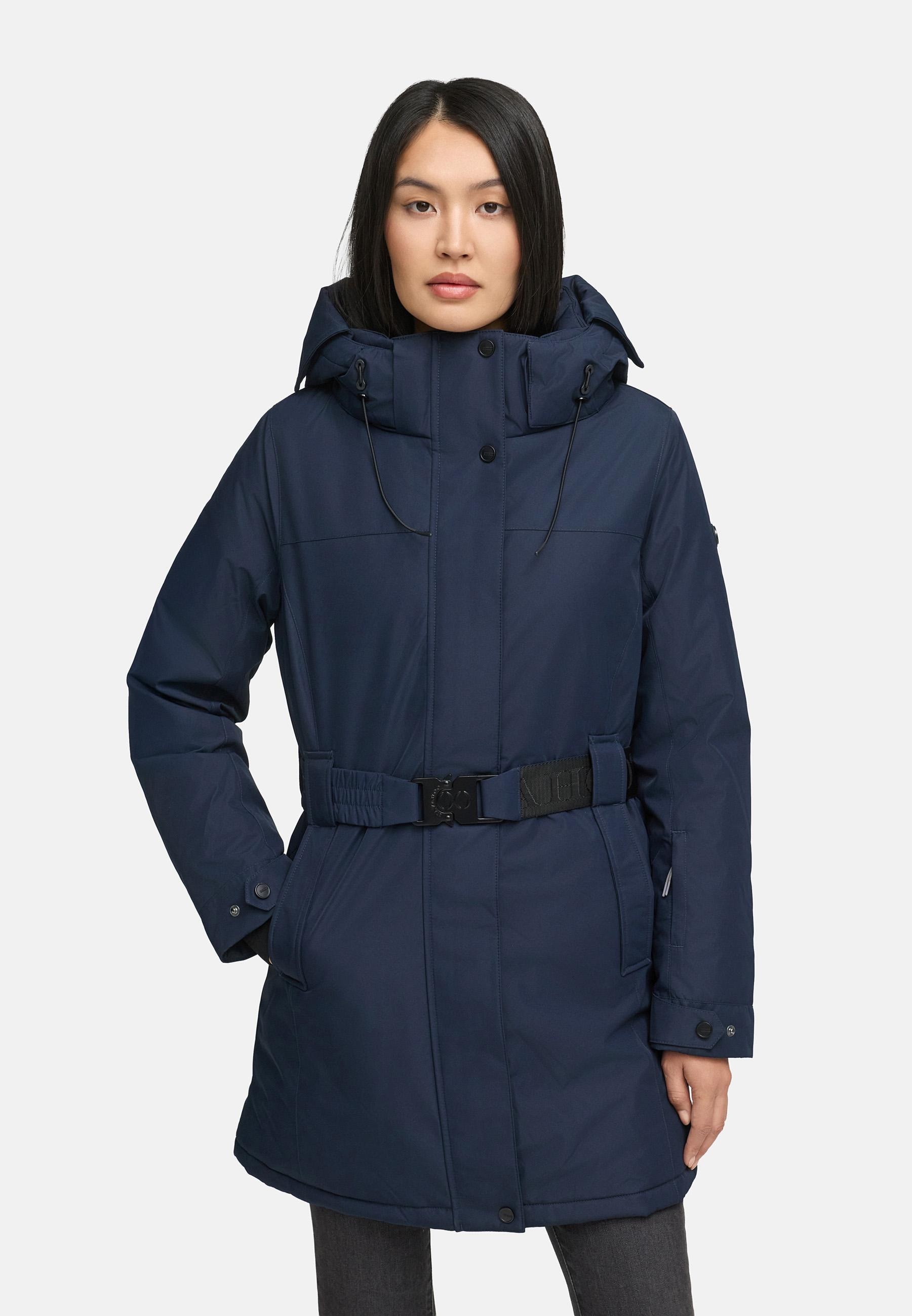 Navahoo Wintermantel »Frostkuss 14«, Warmer Damen Mantel mit abnehmbarer Kapuze und Taillengürtel