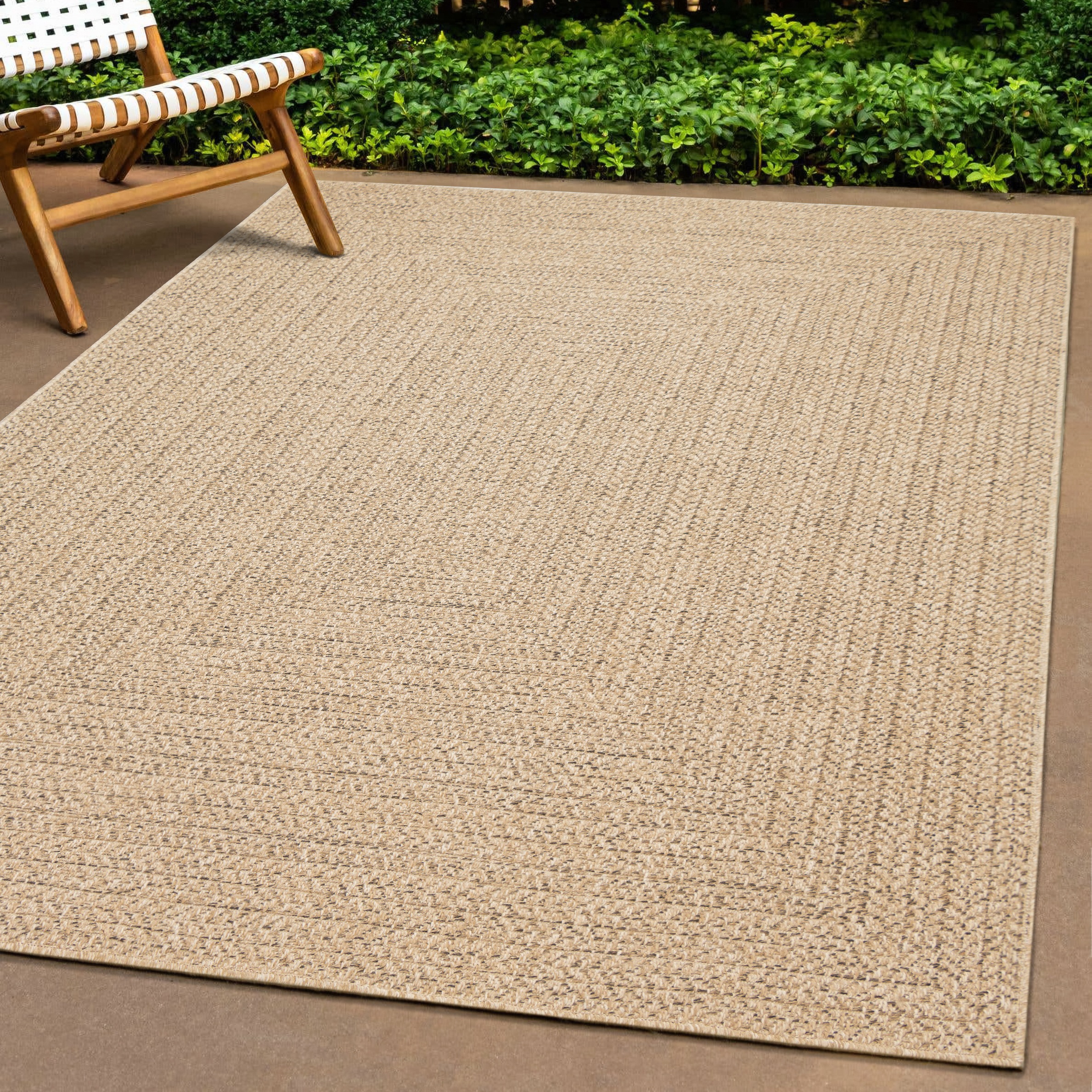Outdoorteppich THE CARPET "Kansas", beige (natur), B:80cm H:1mm L:150cm, Polypropylen, Teppiche, Outdoorteppich, moderner robuster In und Outdoor Teppich Jute Look