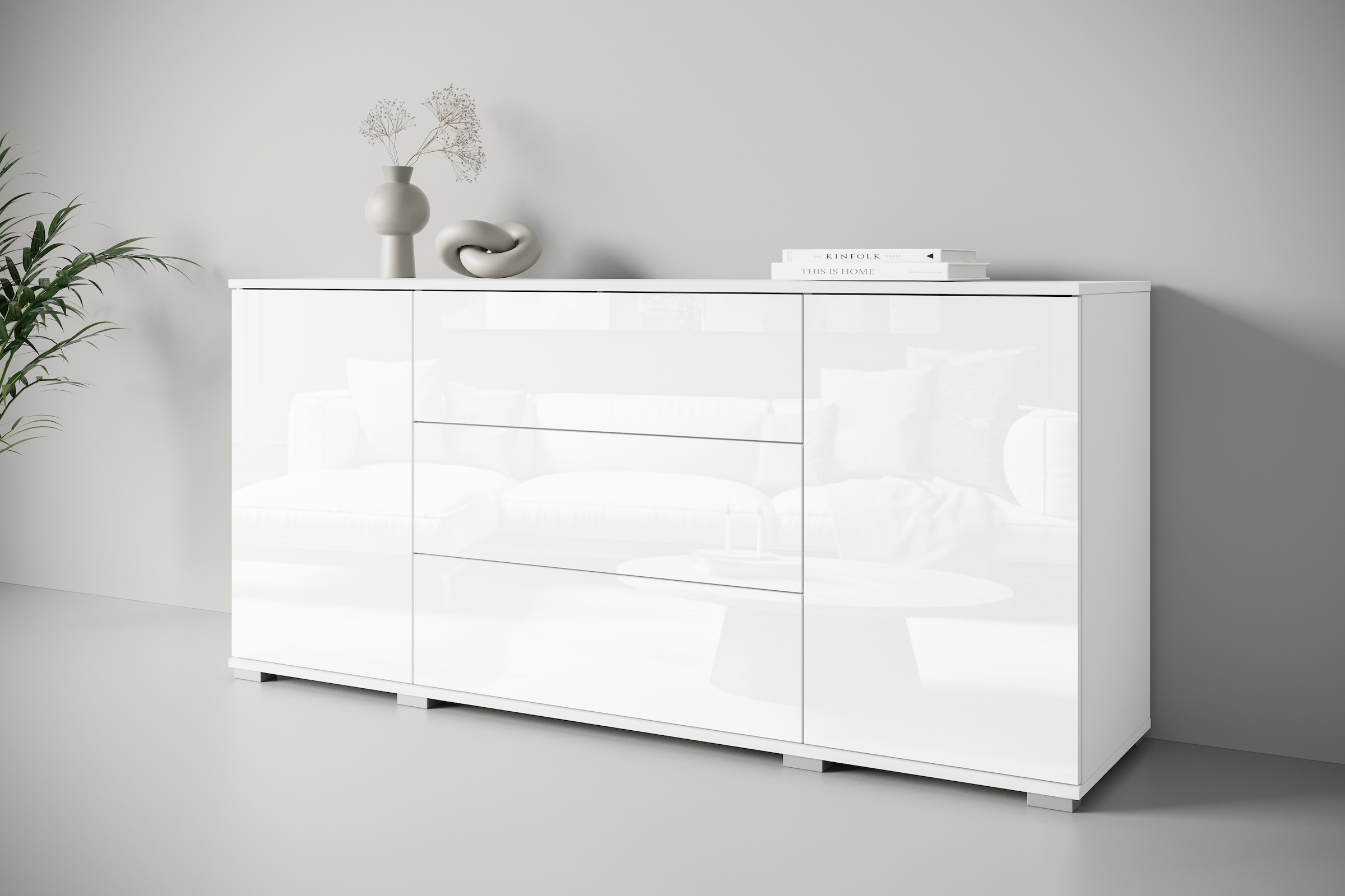 INOSIGN Sideboard "Kenia", (1 St.), Modernes Sideboard mit 3 Schubladen und 4 Fächern, Breite 150 cm