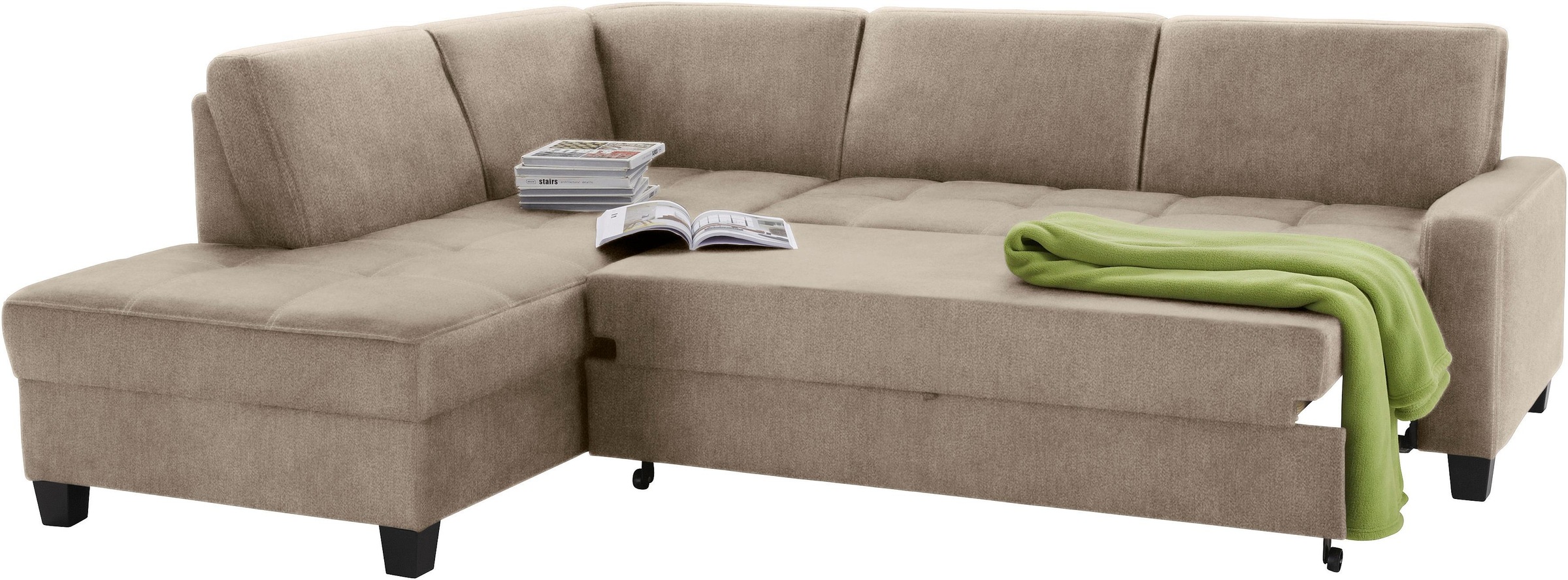 DOMO collection Ecksofa »Florentina zeitlos und elegant, Sitznähte als Designelement, L-Form«, wahlweise mit Bettfunktion, mit Kontrastnaht, Komfortsitzhöhe 47cm