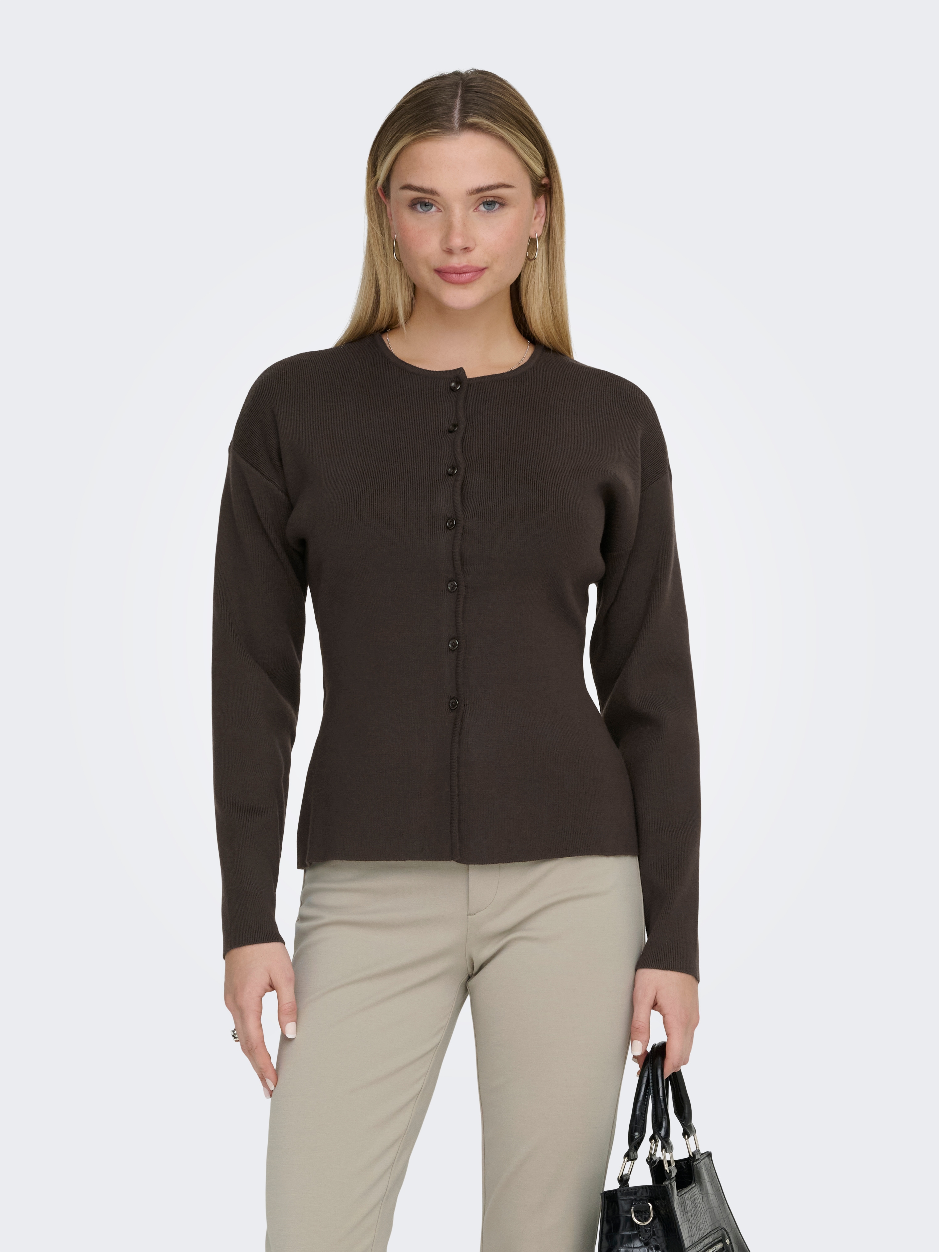 ONLY Strickjacke "ONLLUCY LS O-NECK CARDIGAN EX KNT" Materialmix, regular fit, Rundhals