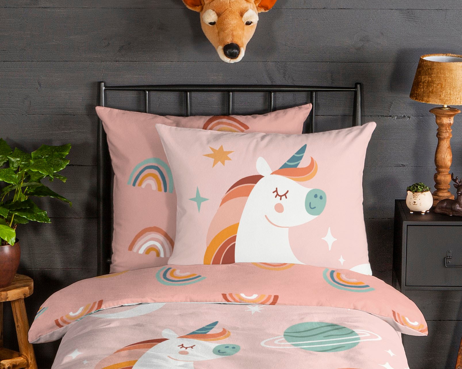 good morning Kinderbettwäsche »Unidance«, Biber, 135x200, Warm, Weich, Wende, Reißverschluss, Kind, Einhorn Rosa