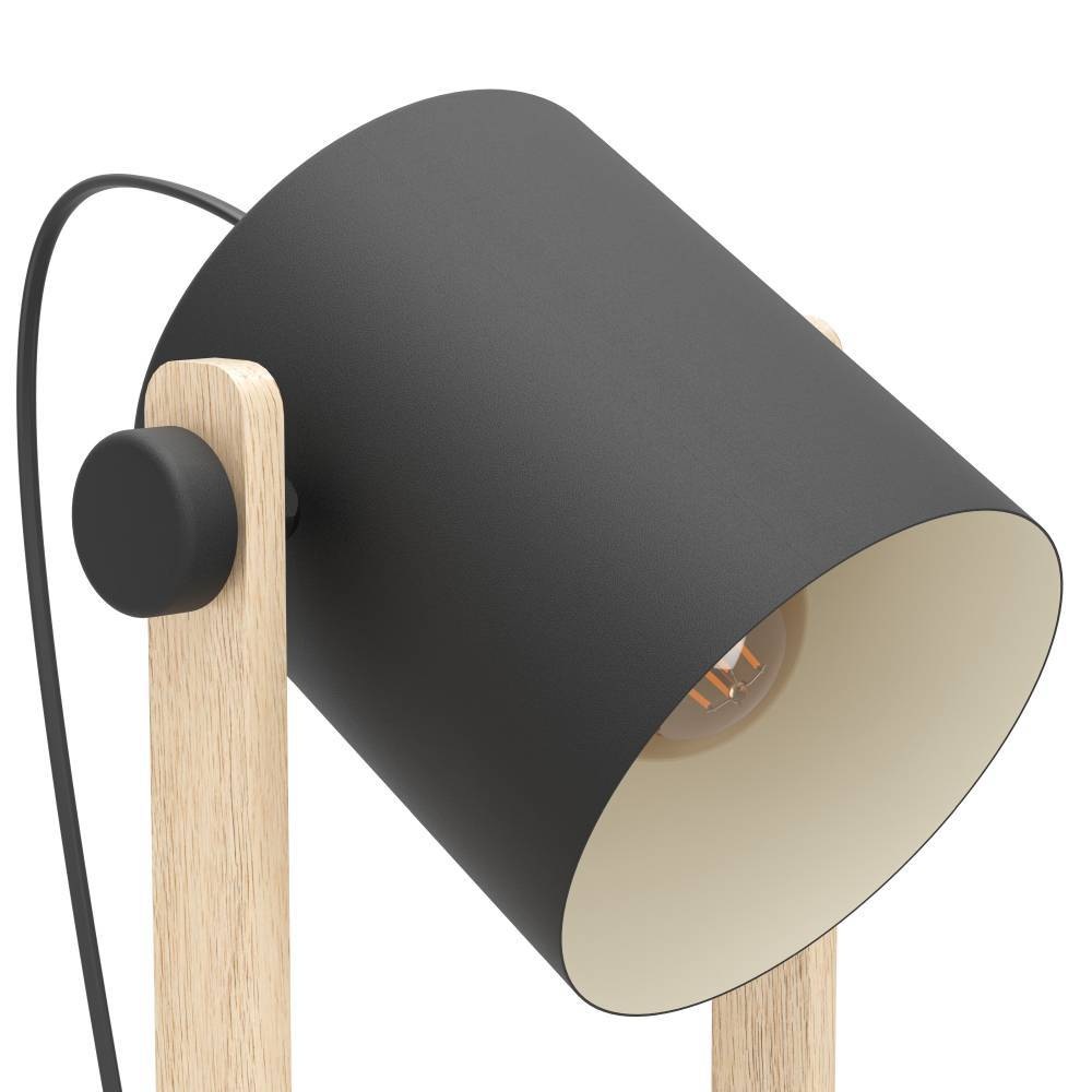 EGLO Stehlampe »HORNWOOD Stehlampe, Retro, Industrial, Vintage, Stahl, Holz, E27«, 1 flammig, Leuchtmittel E27 | ohne Leuchtmittel, Wohnzimmer, Esszimmer, Standleuchte, 1flammig, schwarz, braun, 42x18cm