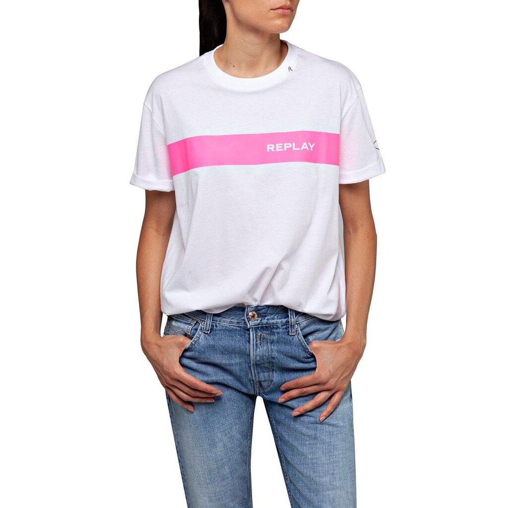 Replay T-Shirt, mit auffälligem Neon-Logoprint