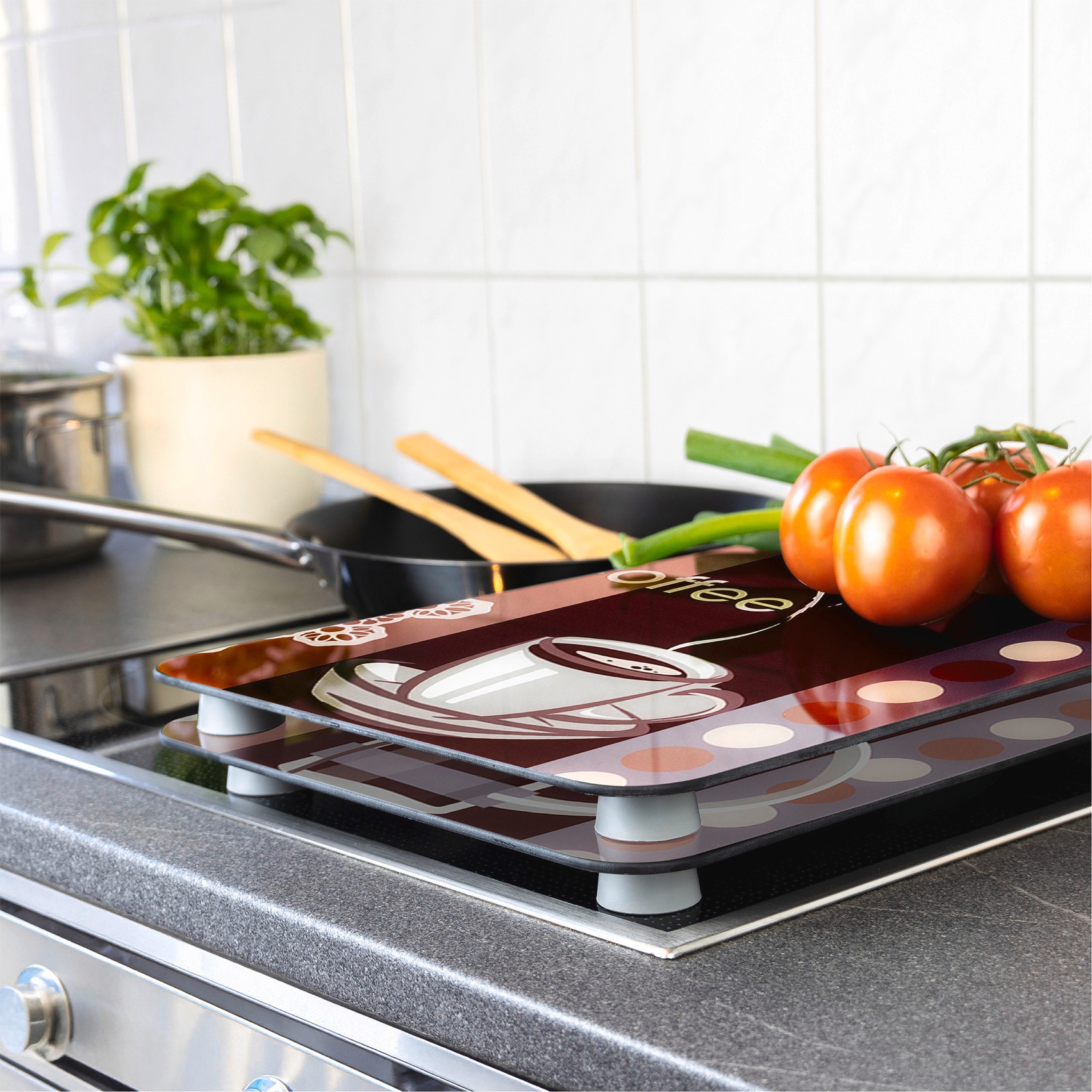 WENKO Herd-Abdeckplatte »Universal Modell Kaffeeduft«, (Set, 2 tlg.), Herdabdeckung für alle Herdarten, kratzfest, mit rutschfesten Füßen