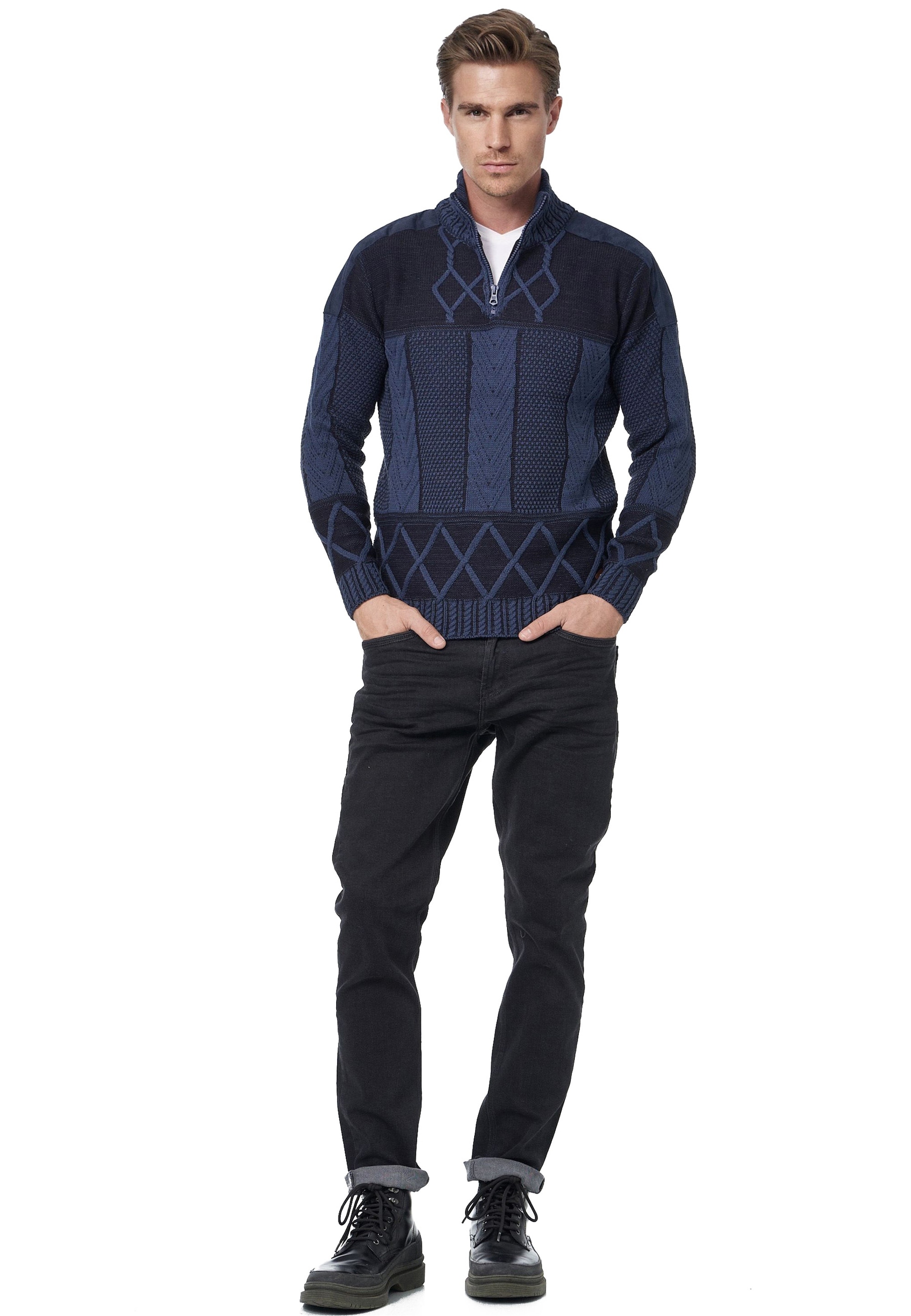 Rusty Neal Strickpullover, mit Stehkragen und Reißverschluss
