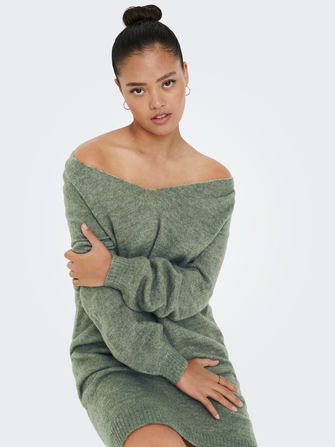JDY Strickkleid »JDYELANORA L/S V-NECK DRESS KNT NOOS«