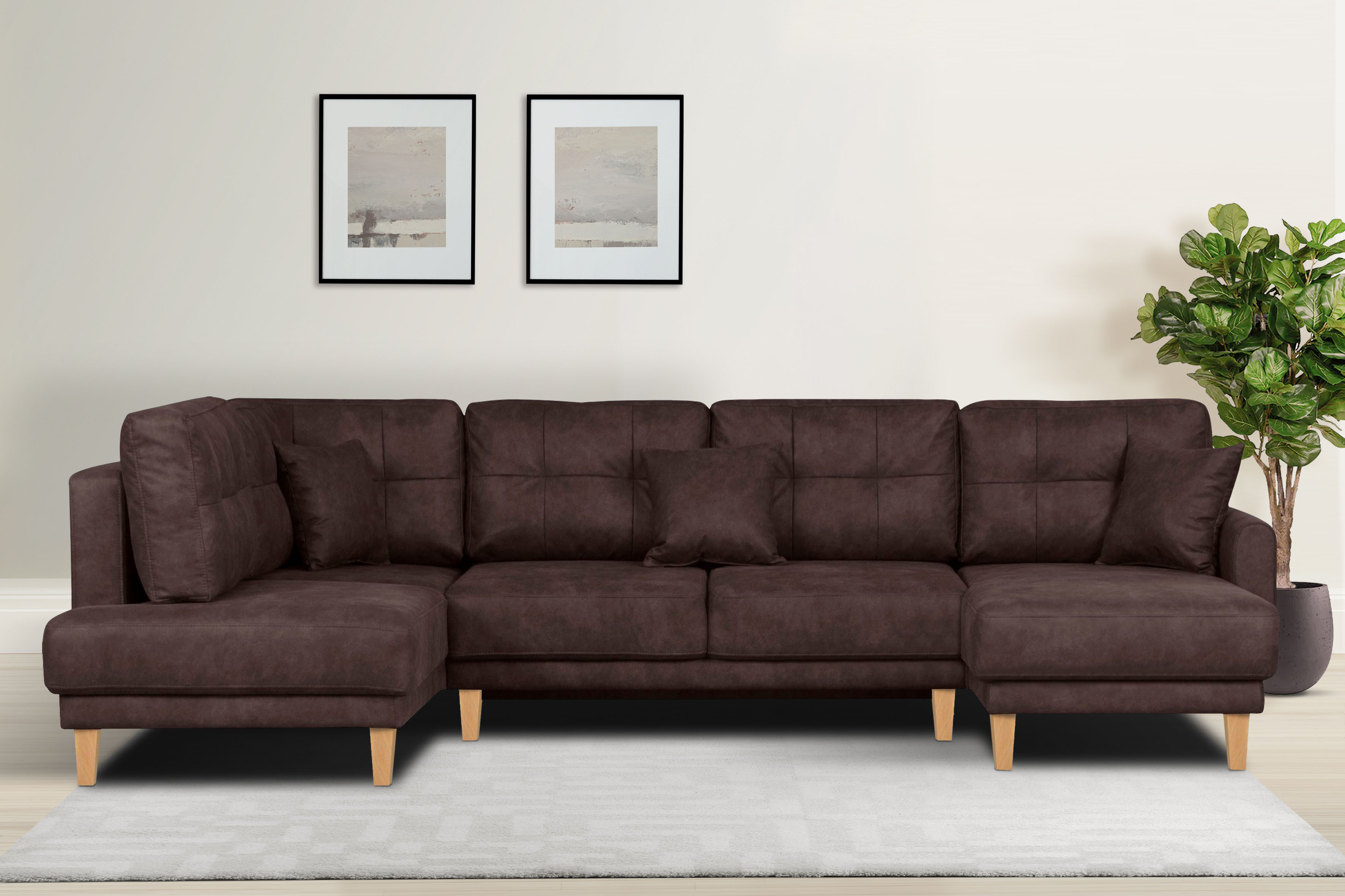 OTTO home Wohnlandschaft "TRIPLO U-Form wahlweise mit Schlaffunktion, B/T/H: 310/192/90 cm" Schlafsofa, auch mit Bettkasten, Steppung im Rückenkissen