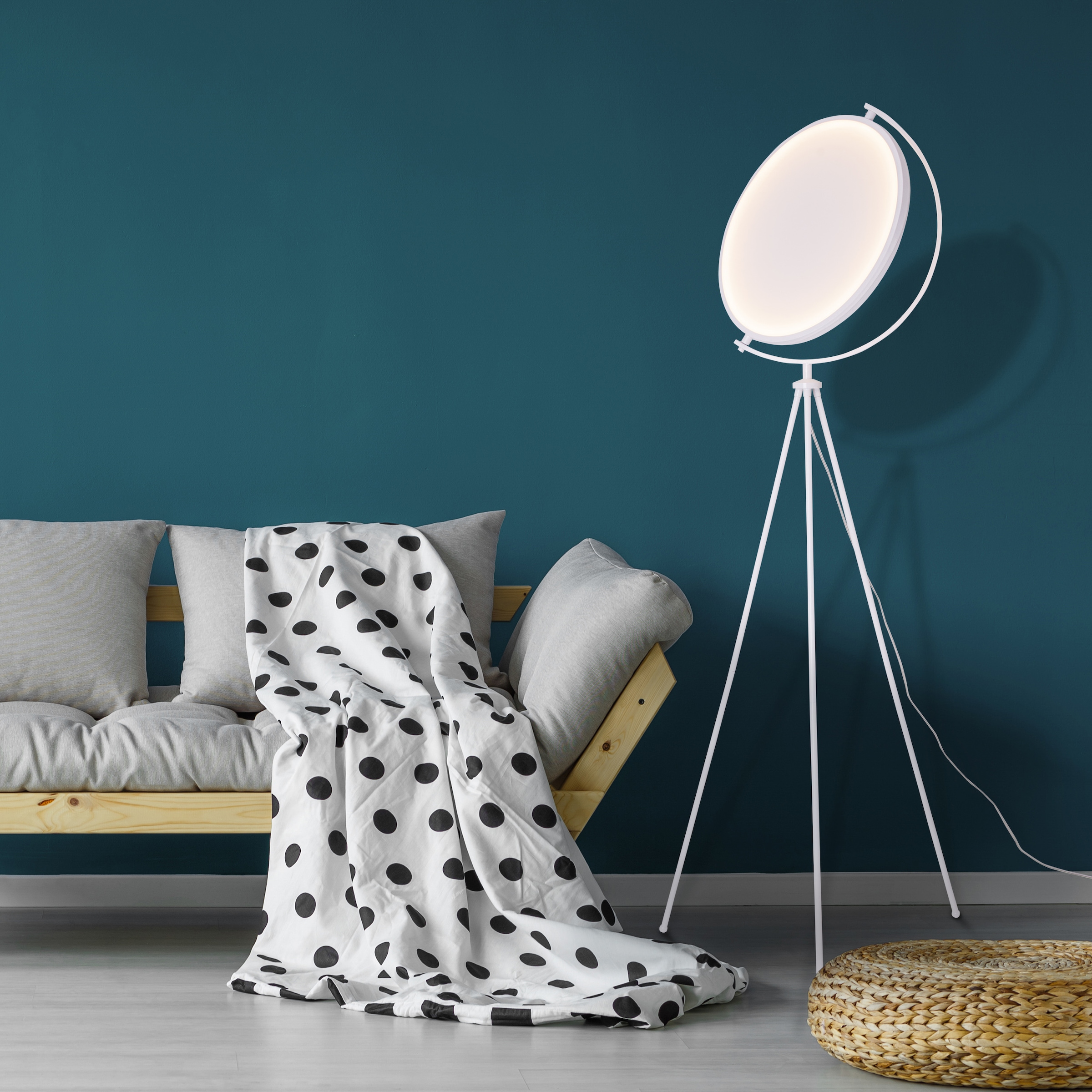 näve Stehlampe »Munega«, 1 flammig, Leuchtmittel LED-Board | LED fest integriert, Effizienzklasse: G, Fußschalter, weiß, Eisen/Kunststoff, h: 156cm