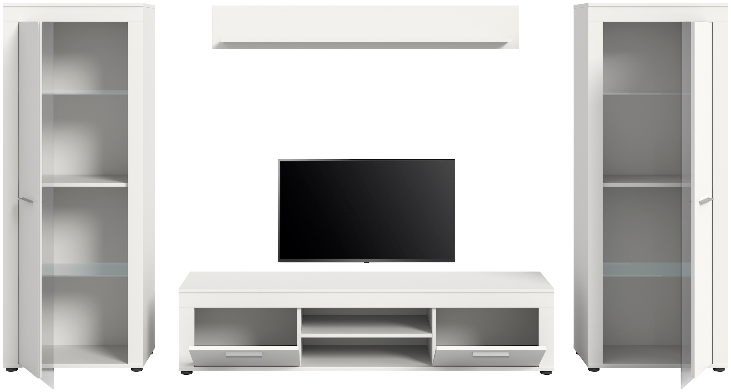 INOSIGN Wohnwand »Aosta, Breite 310cm, best. aus: 2x Vitrine, Lowboard, Wandboard«, Wohnwand, Kombination, Anbauwand, Möbel Set, Schrankwand, Möbel Kombi