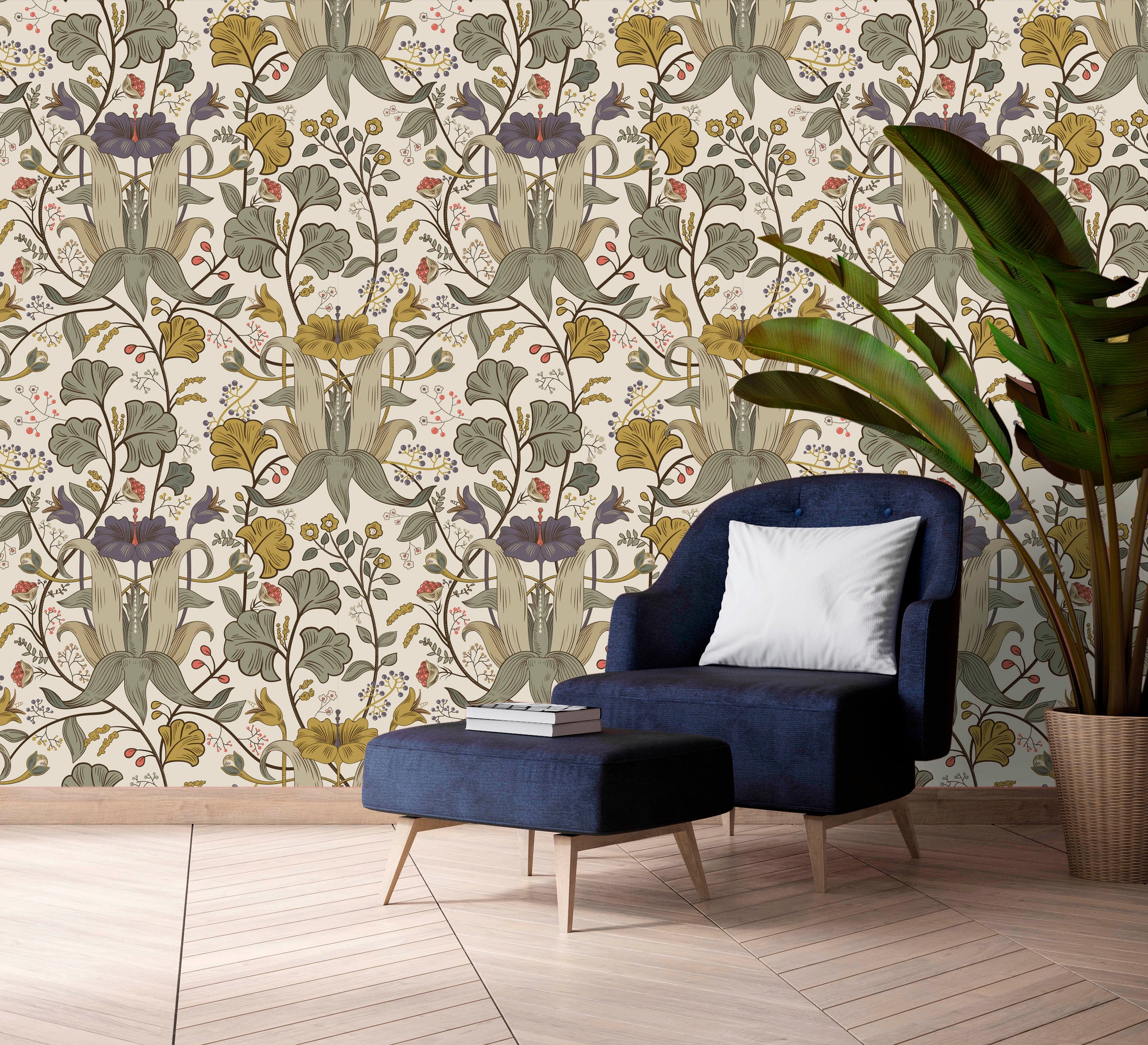 queence Vinyltapete »Melinda«, bedruckt-Motiv-botanisch-floral-gemustert-natürlich, 90x250cm, selbstklebend, kinderleichte Anbringung, Sticker