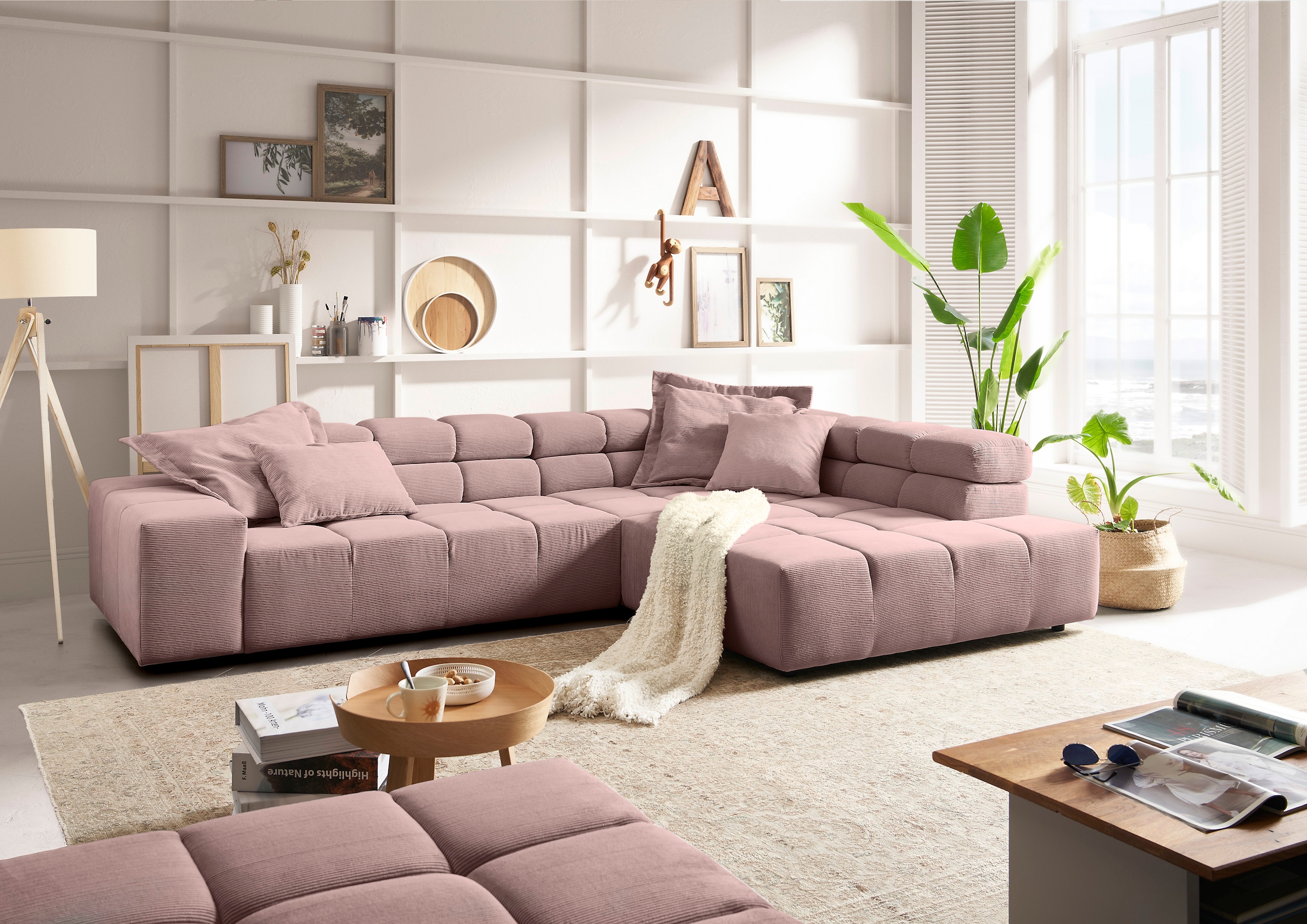 Home affaire Ecksofa "Ancona, Ecksofa, incl. Kopfteilverstellung, Breite 319 cm, L-Form" wahlweise motorische Sitztiefenverstellung, auch in Cord + Easy Care