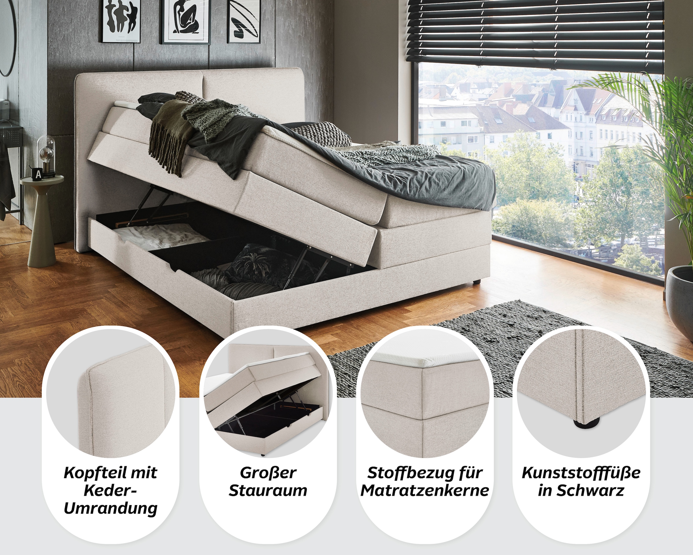 meise.möbel Boxbett »Columbia mit extra großem Bettkasten« erhältlich in 180x200cm