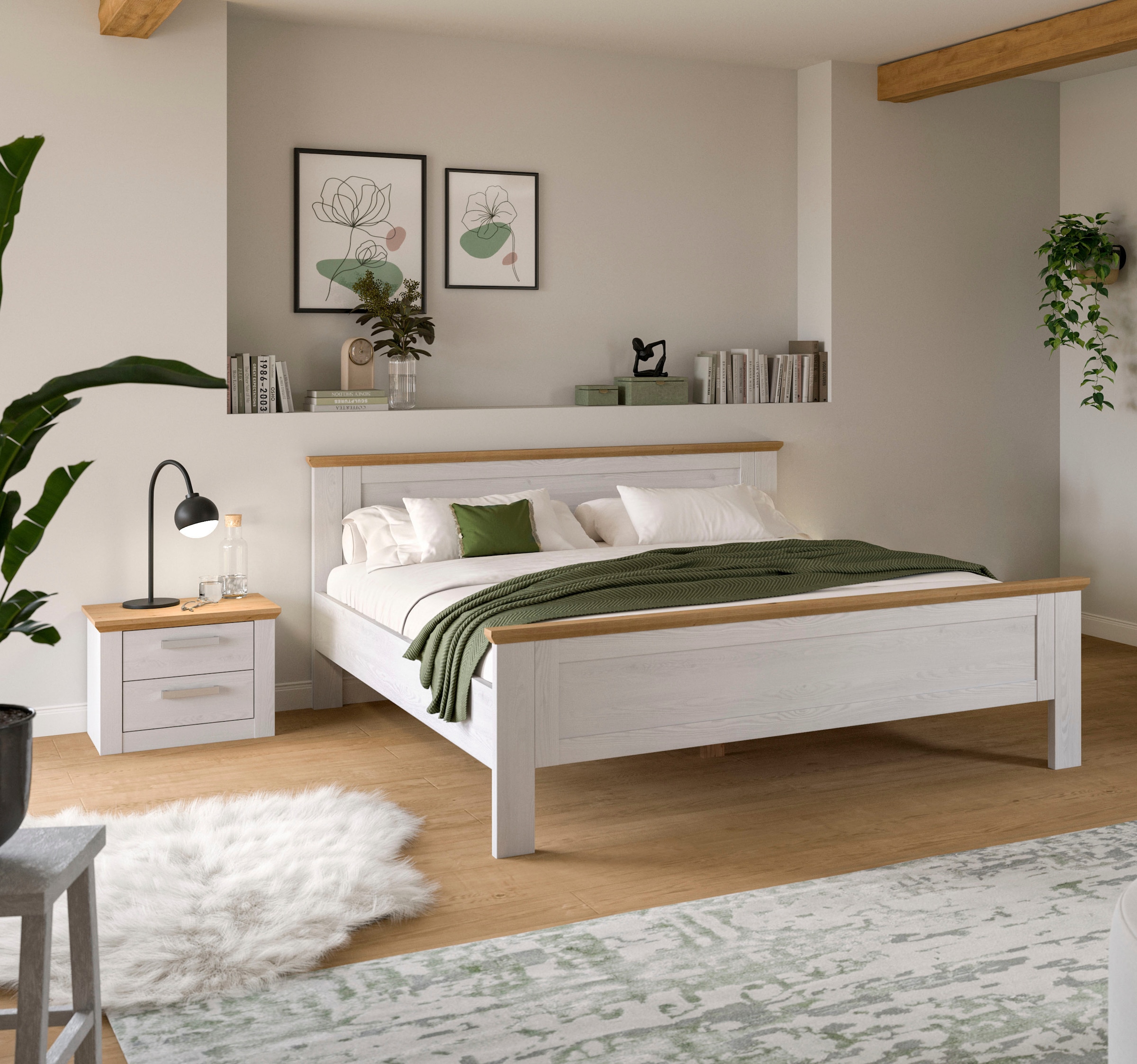 Home affaire Schlafzimmer-Set "COSENZA, 2-teilig., best. aus: Bettgestell & Nachttisch" Matratzengröße 180x200 cm, viel Stauraum, ohne Lattenrost & Matratze, 2 tlg. tlg. Schlafzimmer, Schlafen, Set, Kombination, Bettanlage