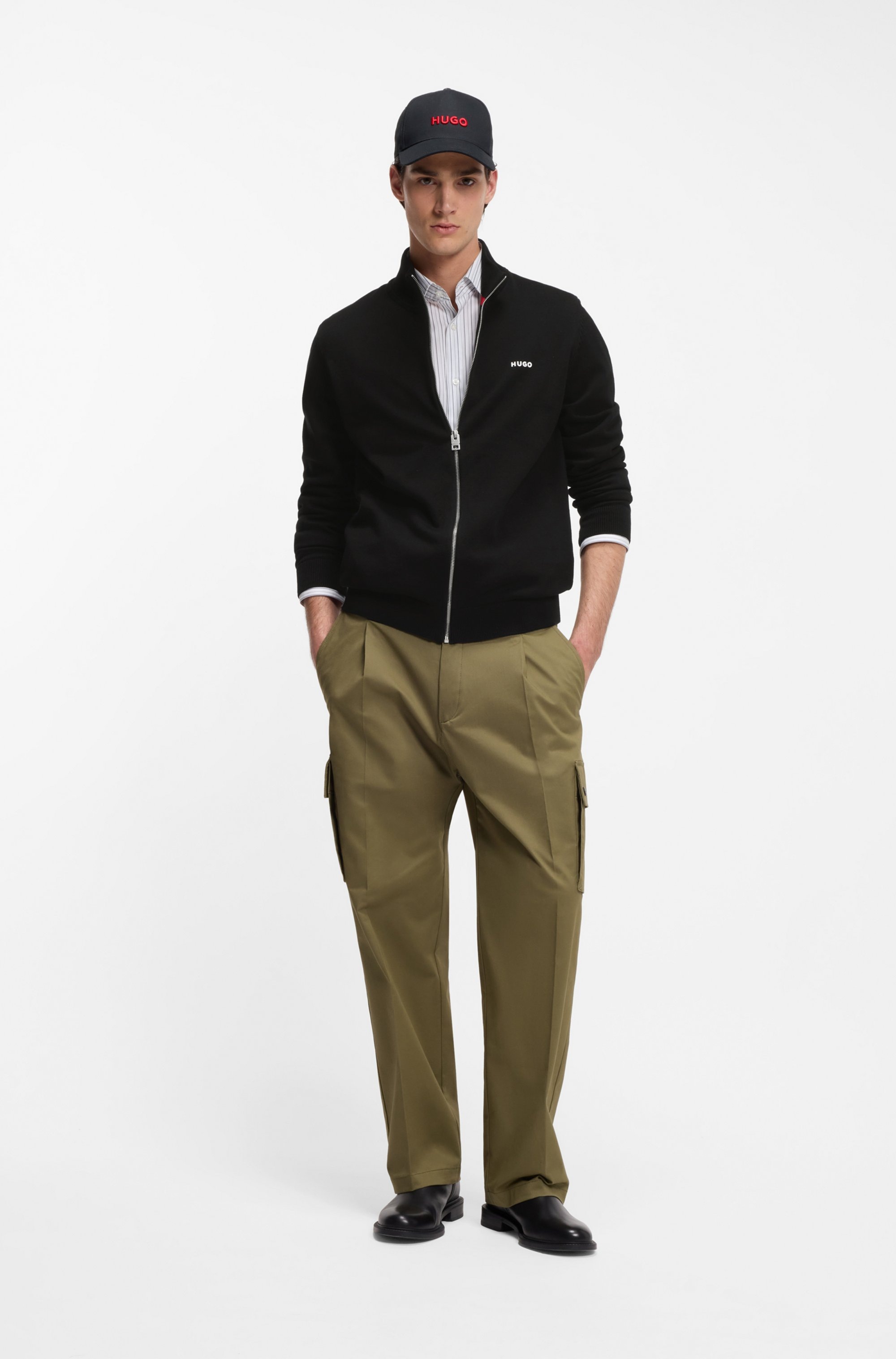 HUGO Strickjacke »San Jacomo-C« Stehkragen, Slim Fit, Feinstrick aus Baumwolle
