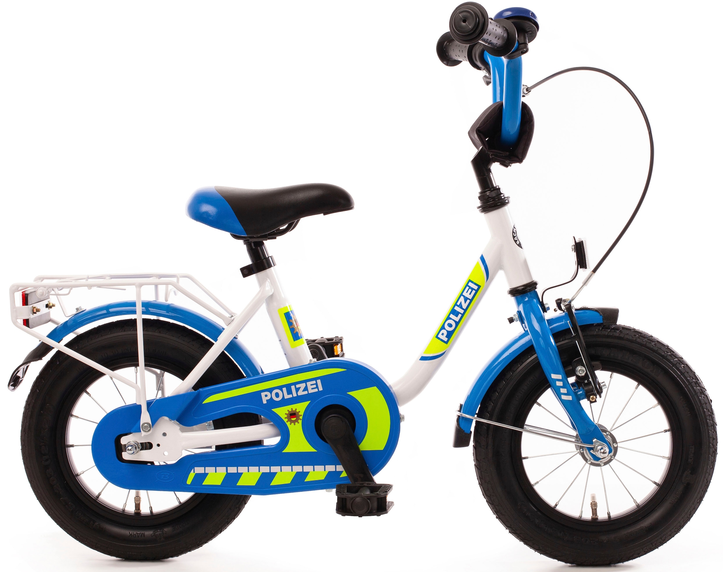 Kinderfahrrad »12" Kinderfahrrad "POLIZEI" kristall-weiß/blau/neon«, 1 Gang, ohne...