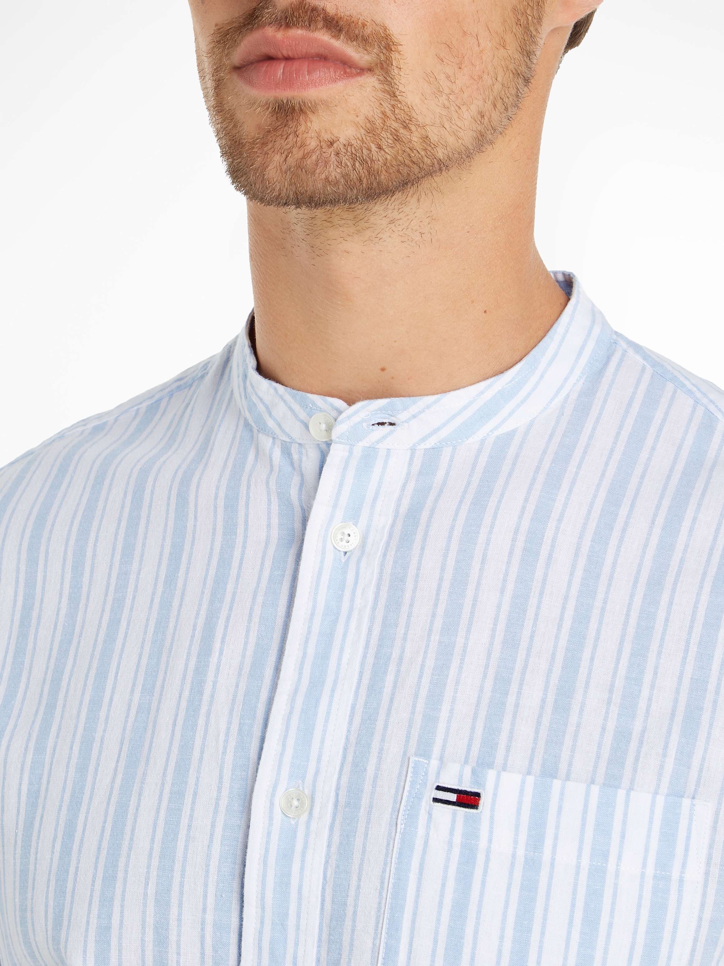 Tommy Jeans Langarmhemd »TJM MAO STRIPE LINEN BLEND SHIRT«