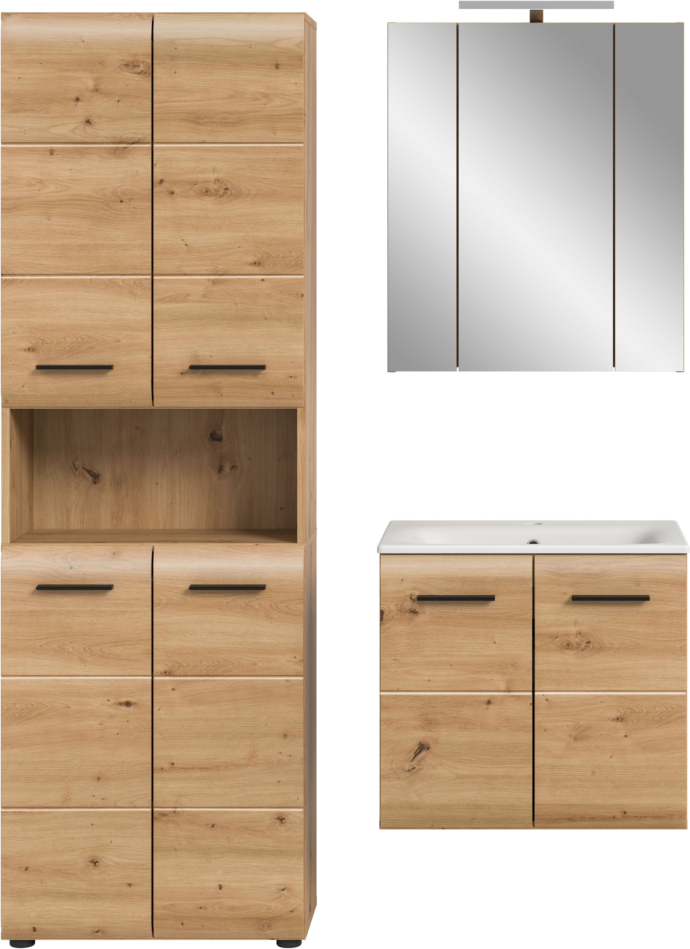 INOSIGN Badezimmer-Set, (Set, 5 St.), Florenz, Badkombination 5-tlg,Artisan Oak NB. inkl. Waschbecken+Bel.