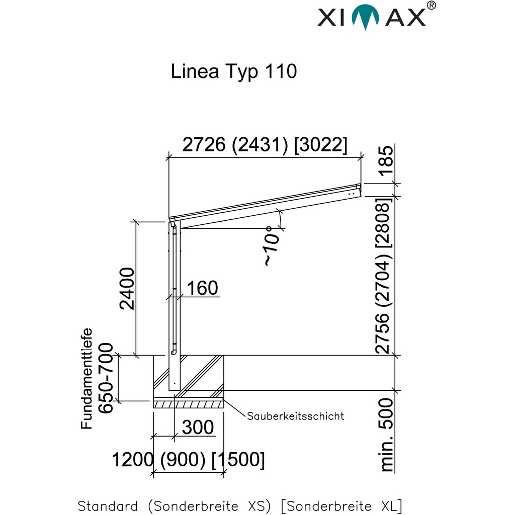 Ximax Einzelcarport »Linea Typ 110 Standard-Edelstahl-Look«, Aluminium, 257 cm, edelstahlfarben