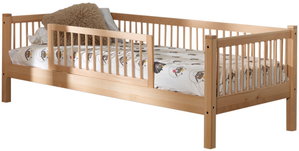 Vipack Daybett »Liegefläche 90 x 200 cm, inkl. Sprossenumrandung, zeitloses Design« Buche massiv, sehr stabil und standfest gebaut, inkl. Rolllattenrost,  zusätzlich inkl. Rausfallschutz vorne