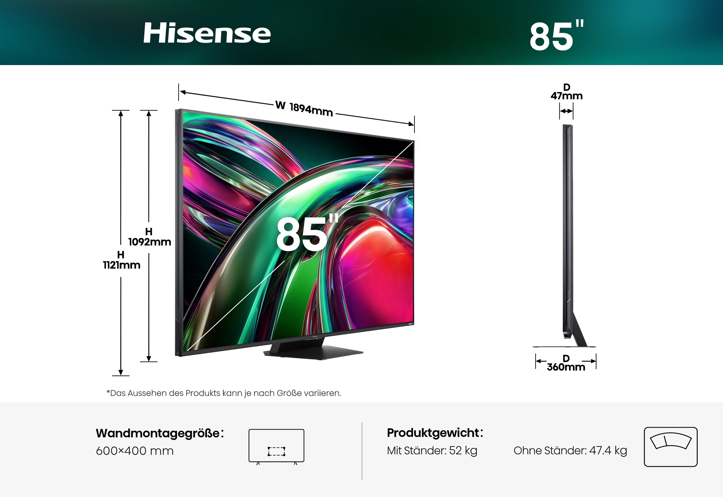 Hisense Mini-LED-Fernseher »85UR9DS« 215 cm/85 ″ Smart-TV