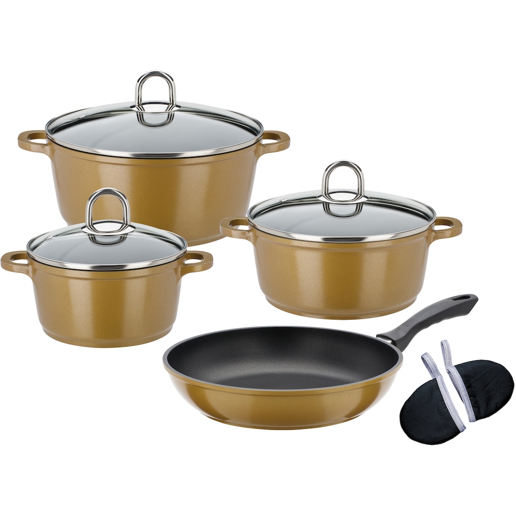 GSW Topf-Set »Gourmet Premium Color«, Aluminiumguss, (Set, 9 tlg., je 1 Kochtopf 16/20/24 cm, 1 Bratpfanne 24 cm)