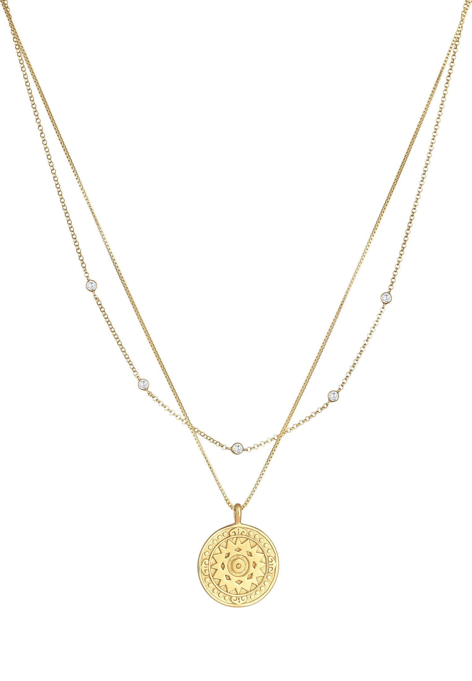 Elli Gliederkette »Layer Coin Ornament Münze Zirkonia 925 Silber«