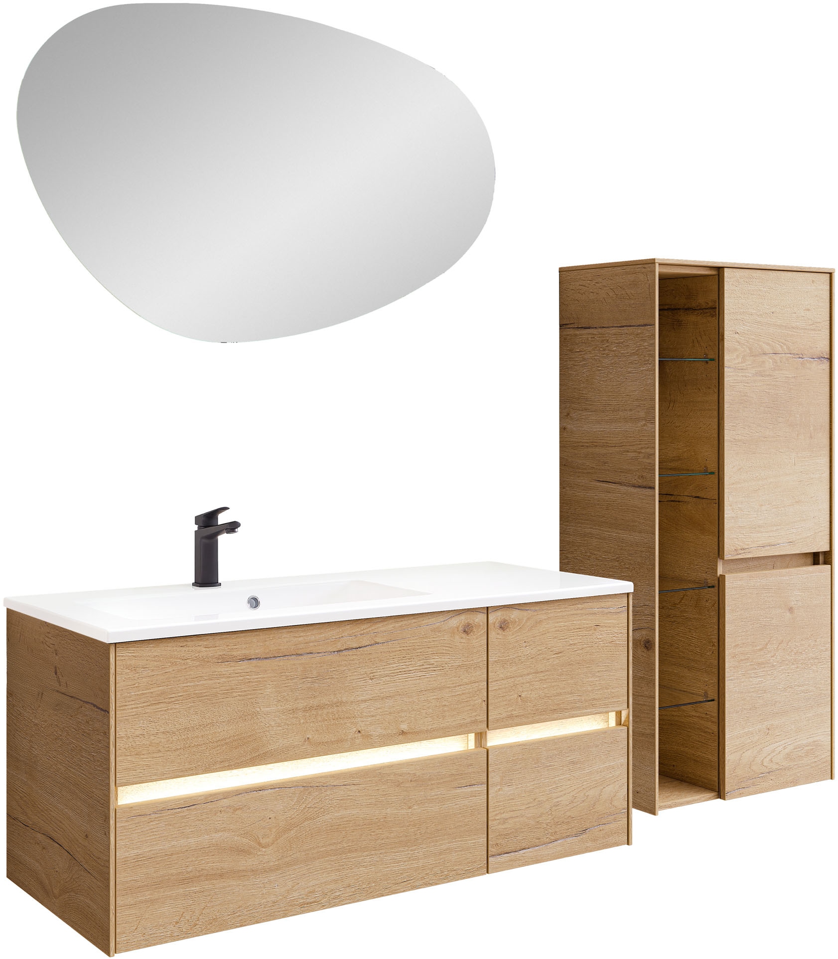 Saphir Badmöbel-Set »Badmöbel-Set Serie 6010 Solid-Surface-Waschtisch mit Unterschrank« 4 Stk. tlg.