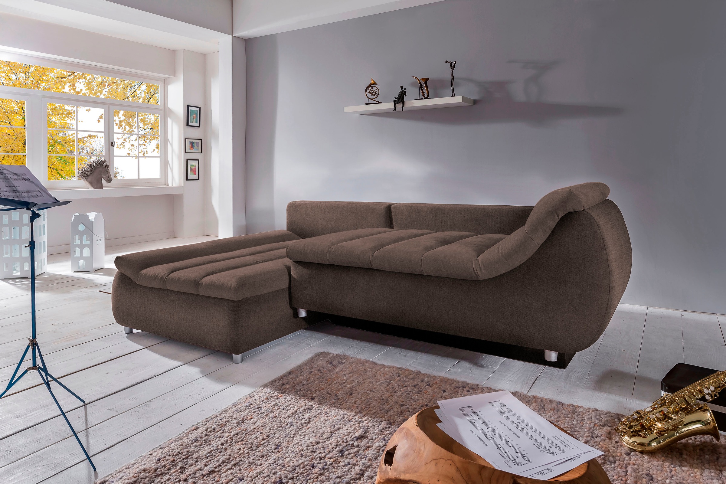 INOSIGN Ecksofa »Imola elegant und bequem, aktuelle Steppung im Sitz, L-Form«, wahlweise mit Bettfunktion