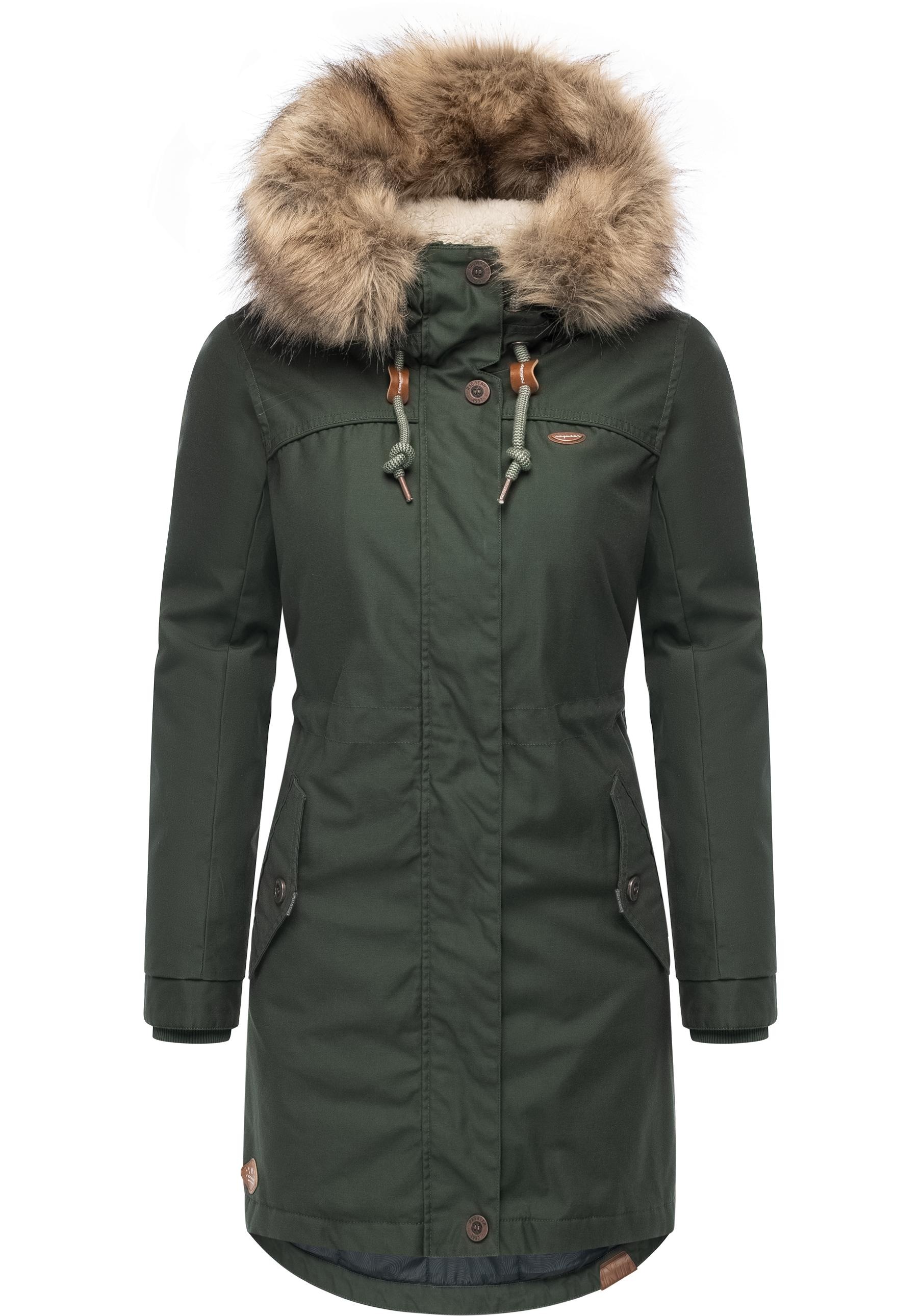 Ragwear Winterjacke »Tawny«, mit Kapuze, stylischer Winterparka mit großer Kapuze und Kunstfellkragen