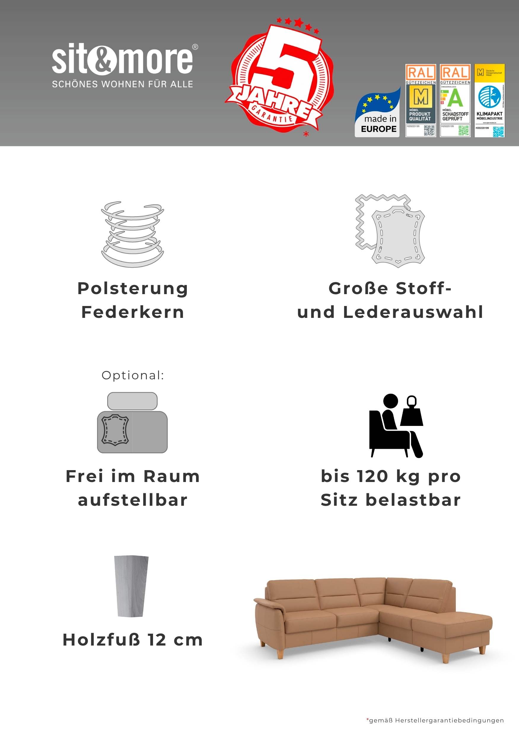 Home affaire Ecksofa »Palmera L-Form, B: 244 cm - OTTO. Verlässliche Qualität.« optional Schlaffunktion & Bettkasten, Federkern