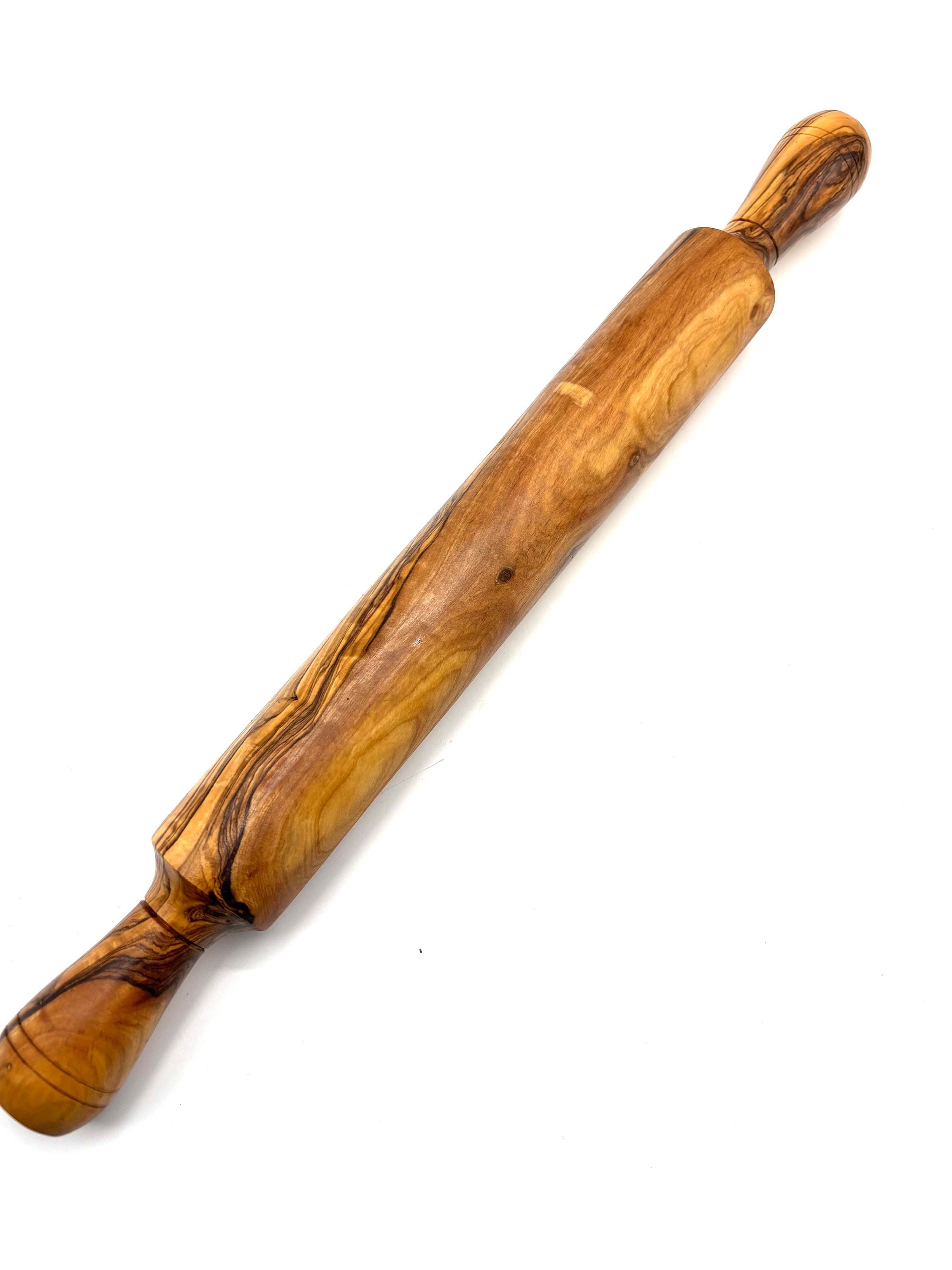 Olivenholz-erleben Teigroller »Nudelholz aus massivem Olivenholz«, (Set, 1 tlg., 1x Teigroller aus massivem Olivenholz, plus Überraschung), ergonomische Griffe, angenehmer Halt für müheloses Ausrollen
