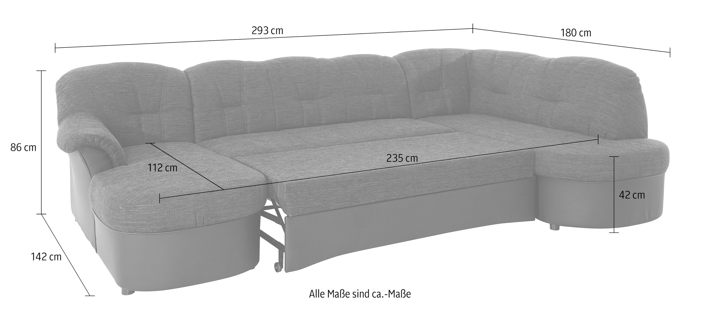 DOMO collection Wohnlandschaft »Flores auch in Leder-Bezug, B/T/H: 293/180/86 cm, U-Form«, wahlweise mit Bettfunktion, wahlweise mit Federkern, Schlafsofa