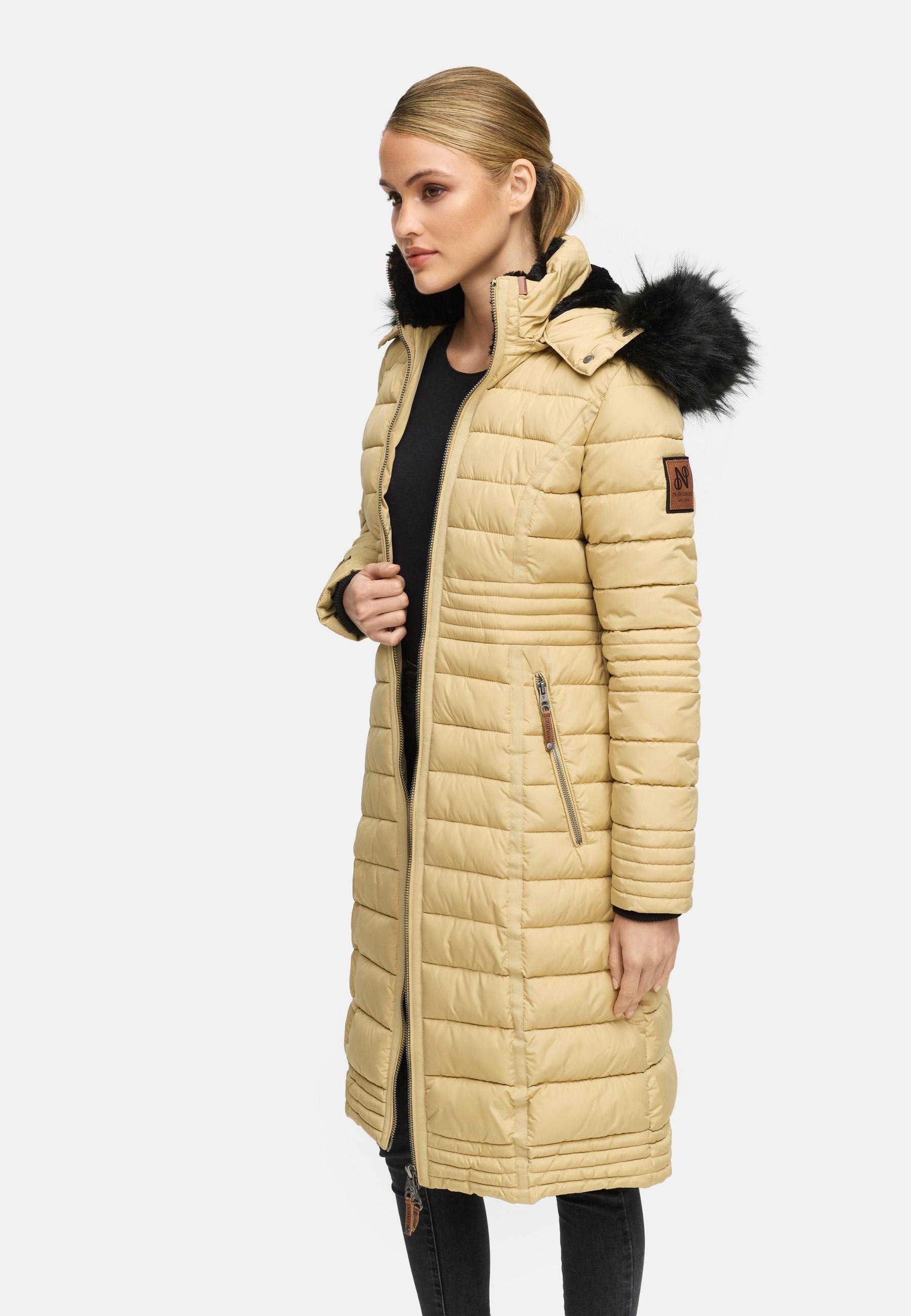 Navahoo Wintermantel »Umay«, langer Damen Winter Steppmantel mit Kunstfellkapuze