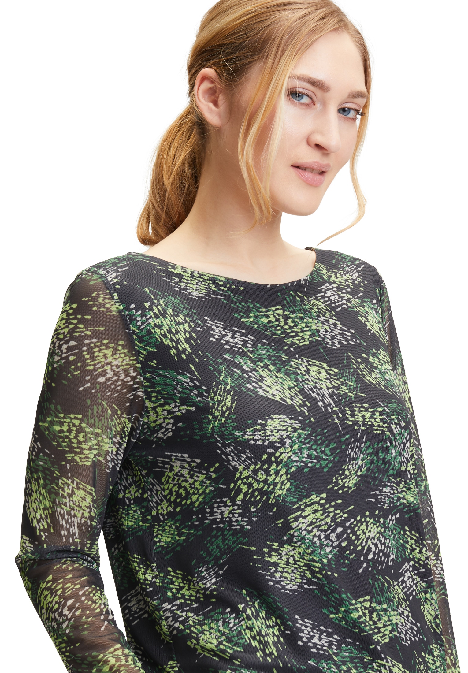 Betty&Co Kurzarmshirt »Betty & Co Leicht transparentes Shirt mit U-Boot-Ausschnitt«, (1 tlg.), Druck