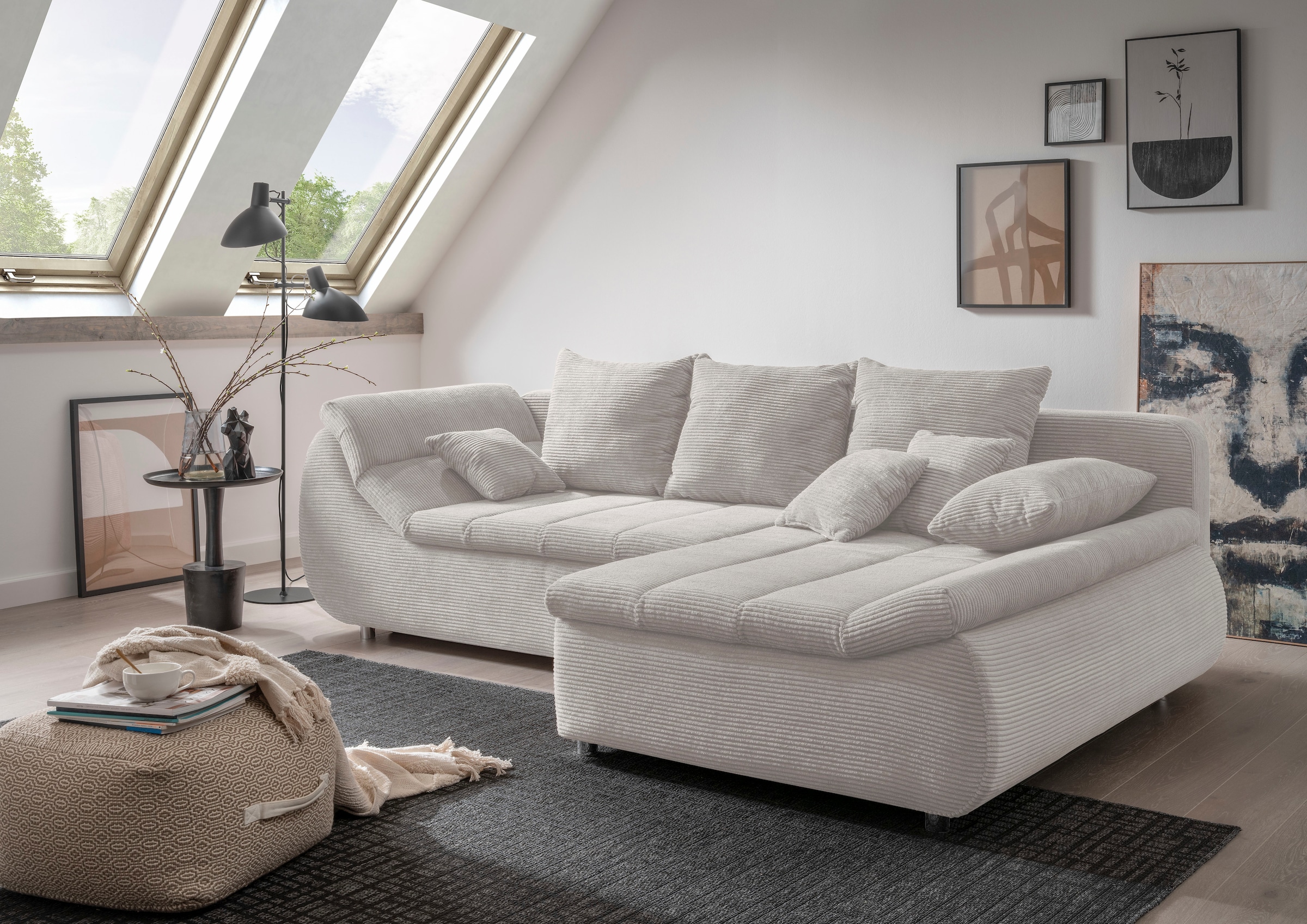 Ecksofa HOME AFFAIRE "Imola, bequem, aktuelle Steppung im Sitz, L-Form, Breite 270cm", silber, B:270cm H:90cm T:170cm, Microfaser PRIMABELLE (100% Polyester) / Struktur (82% Polyester, 9% Viscose, 7% Baumwolle, 2% Nylon);Kunstleder SOFTLUX / Struktur (82% 4