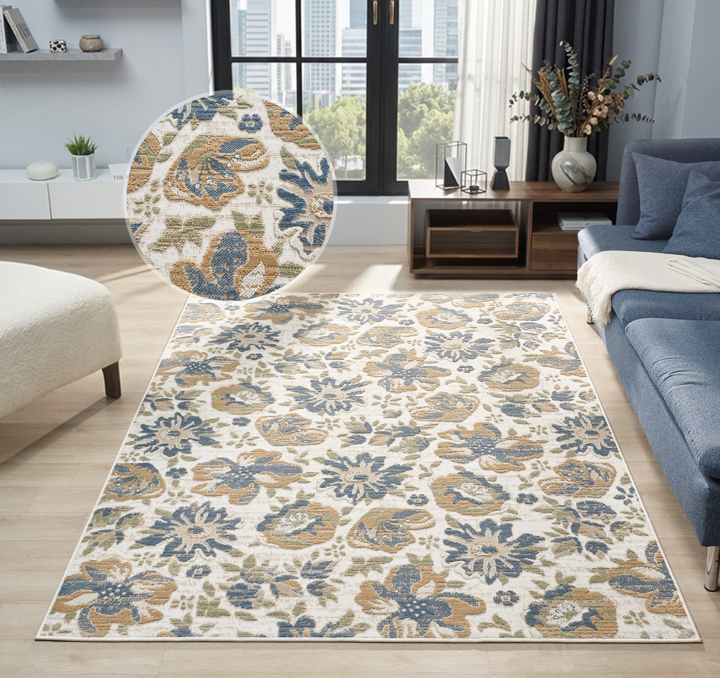 OTTO home "Ellodie, Hoch-Tief-Struktur" rechteckig 7 mm Höhe Blumen, Floral, bunt, Wohnzimmer, Schlafzimmer, Esszimmer